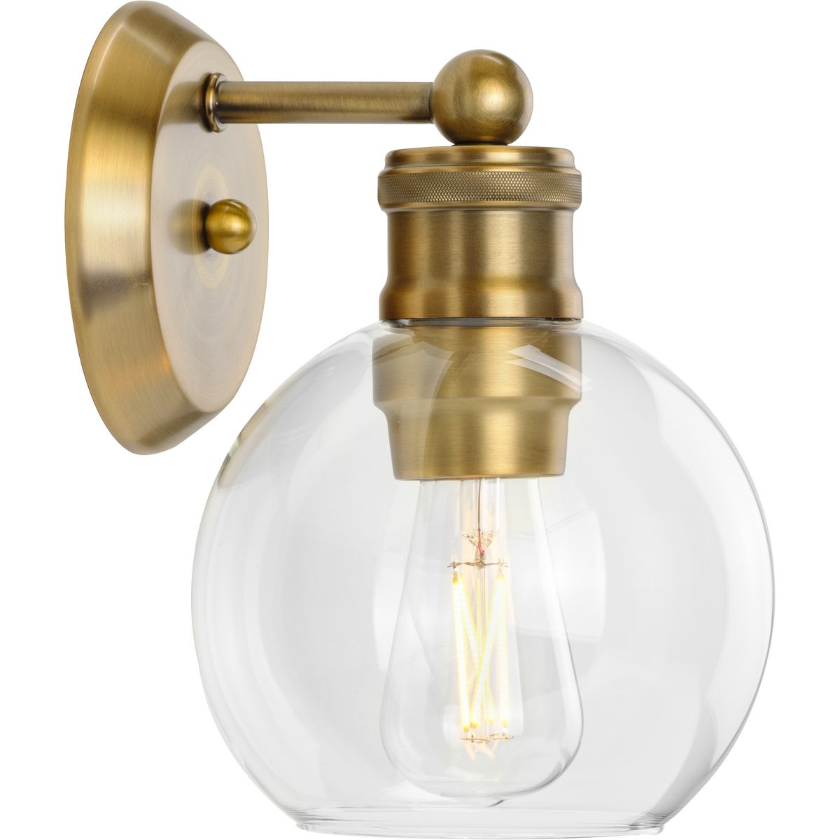 Hansford Vintage Brass Clear Globe Glass Bath Vanity Light