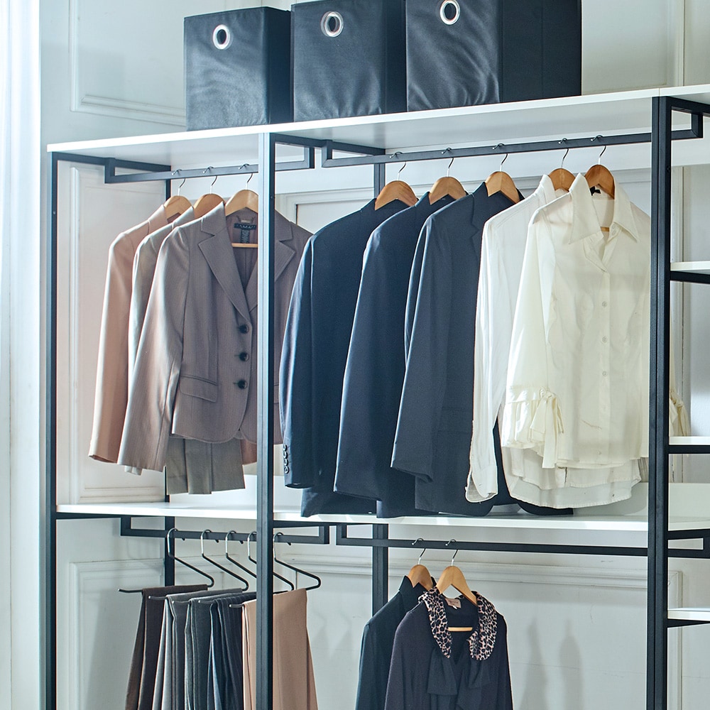 Fiona White Freestanding Walk-In Closet System with Metal Frame and Drawers