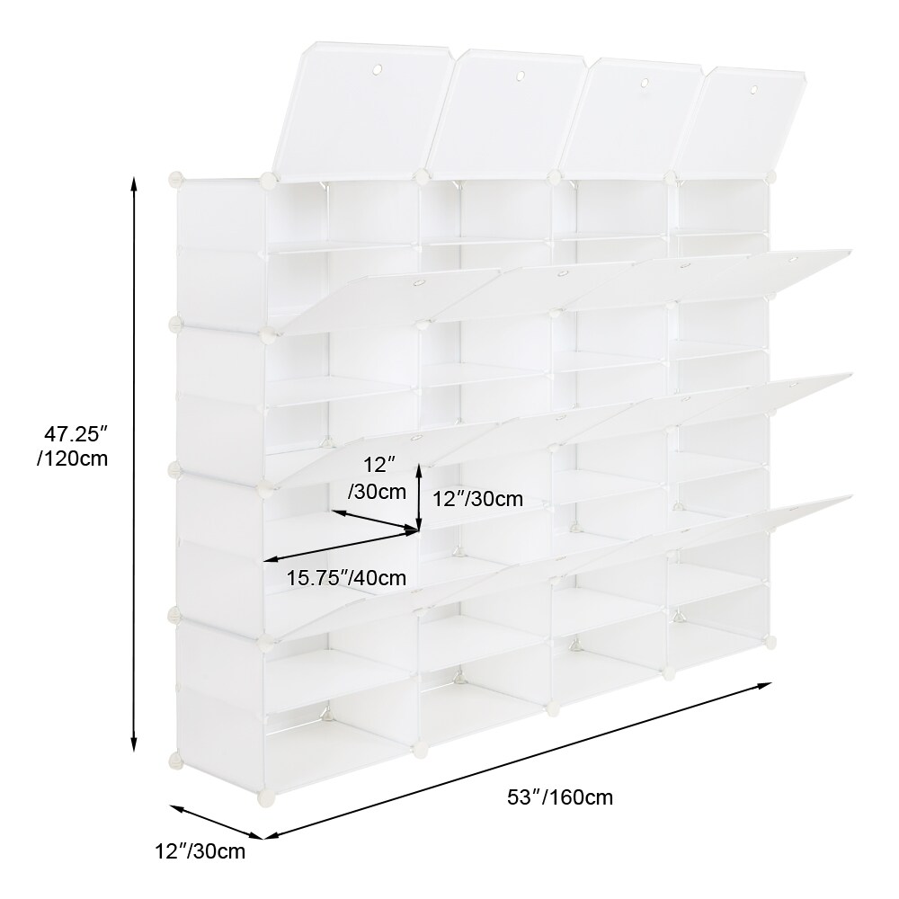 Outopee 6 Tier 18 Pair White Plastic Shoe Box - Stackable Shoe