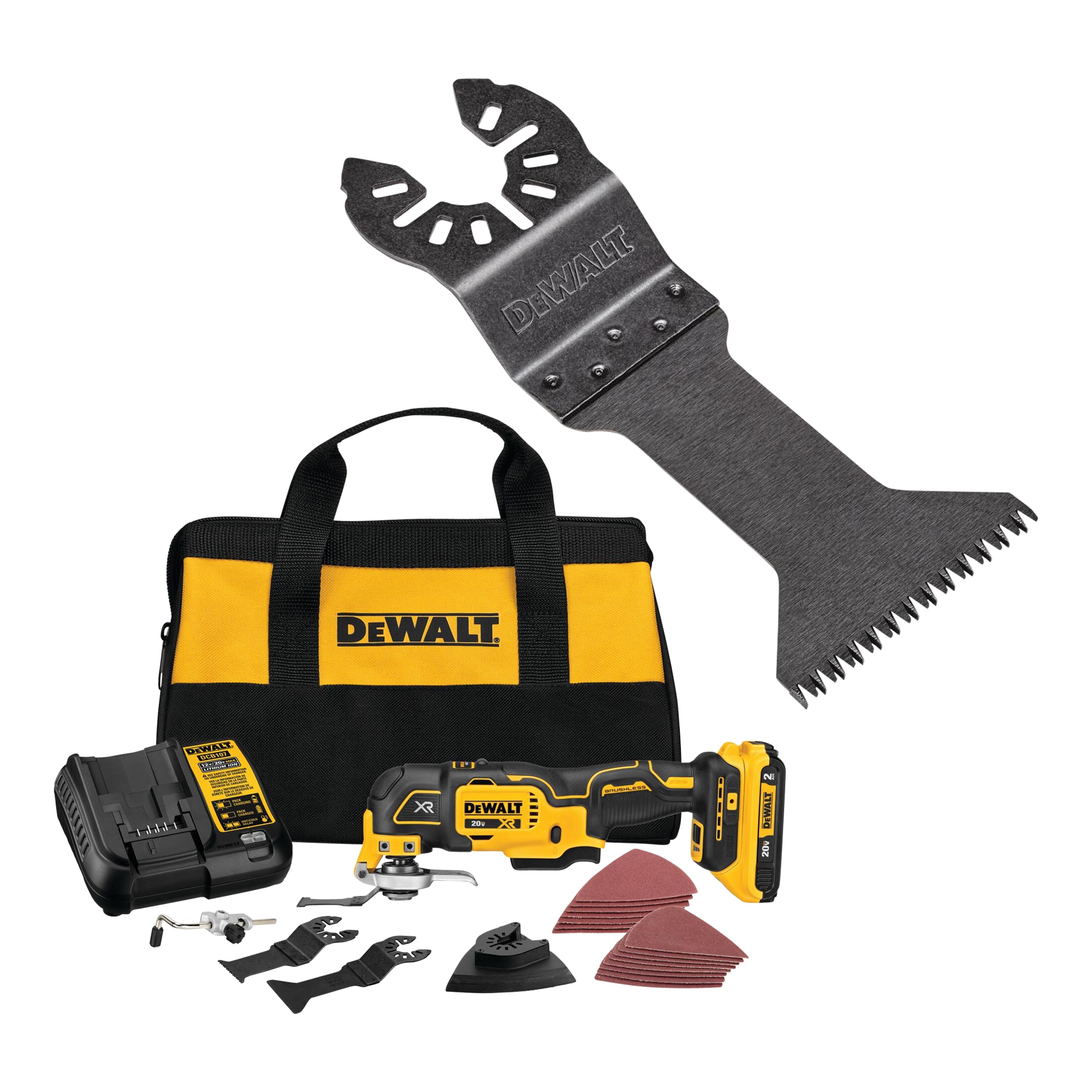 DEWALT XR 3-Piece Deep Cut Precision Blade & XR 8-Piece Brushless 20-volt Max 3-speed Oscillating Multi-Tool Kit with Soft Case (1-Battery Included)