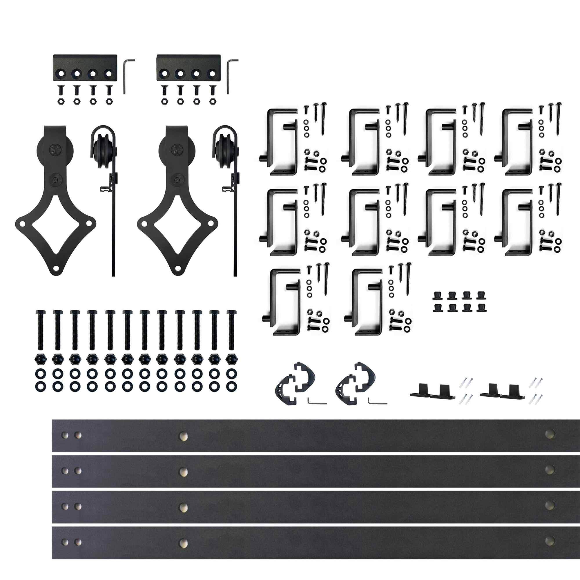 HOMACER LX4TGH156C 156-in Rustic black Black Indoor Diamond Double bypass Barn door hardware kit