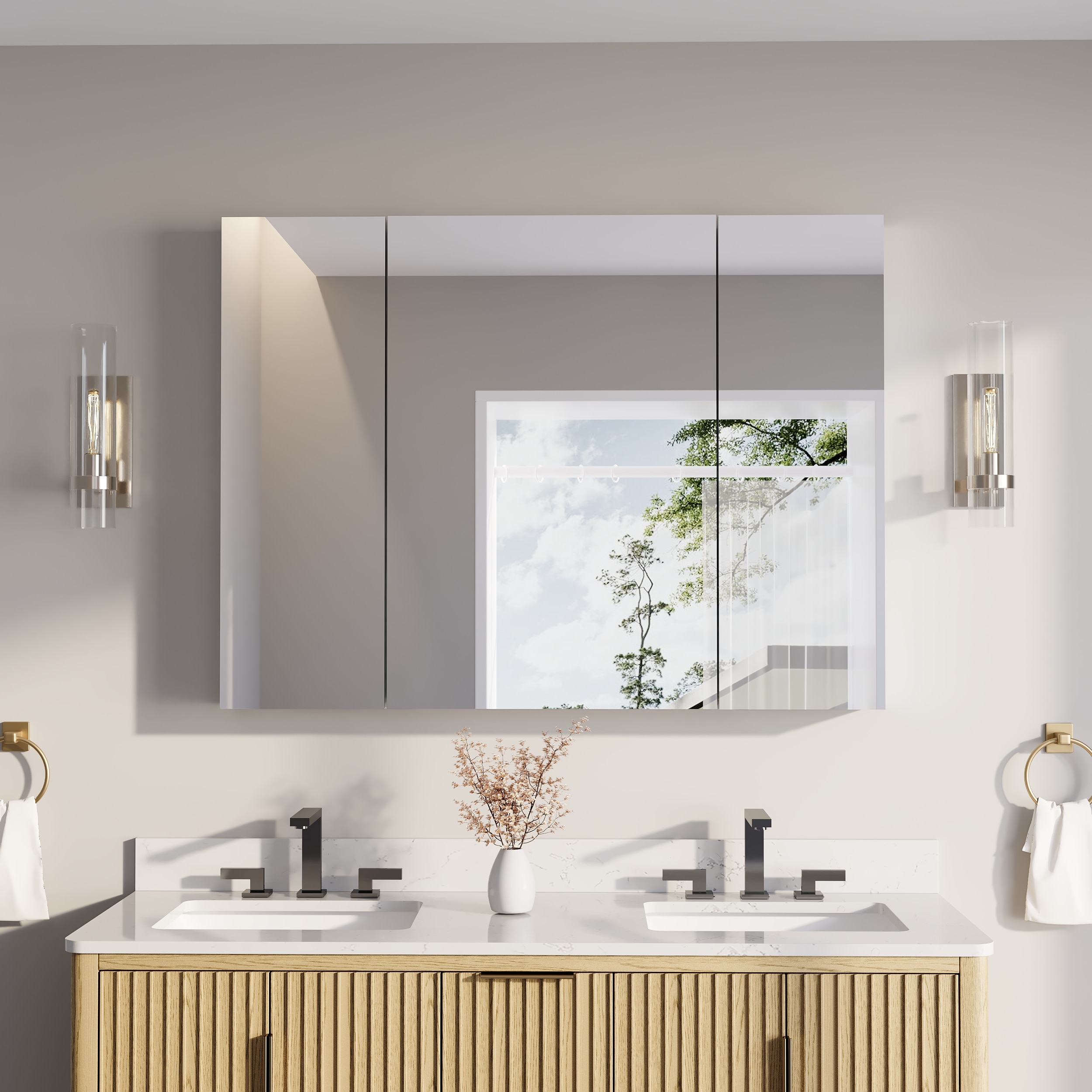Iseryn MC 48-in x 36-in Surface/Recessed Mount Silver Mirrored Rectangle Soft Close Medicine Cabinet