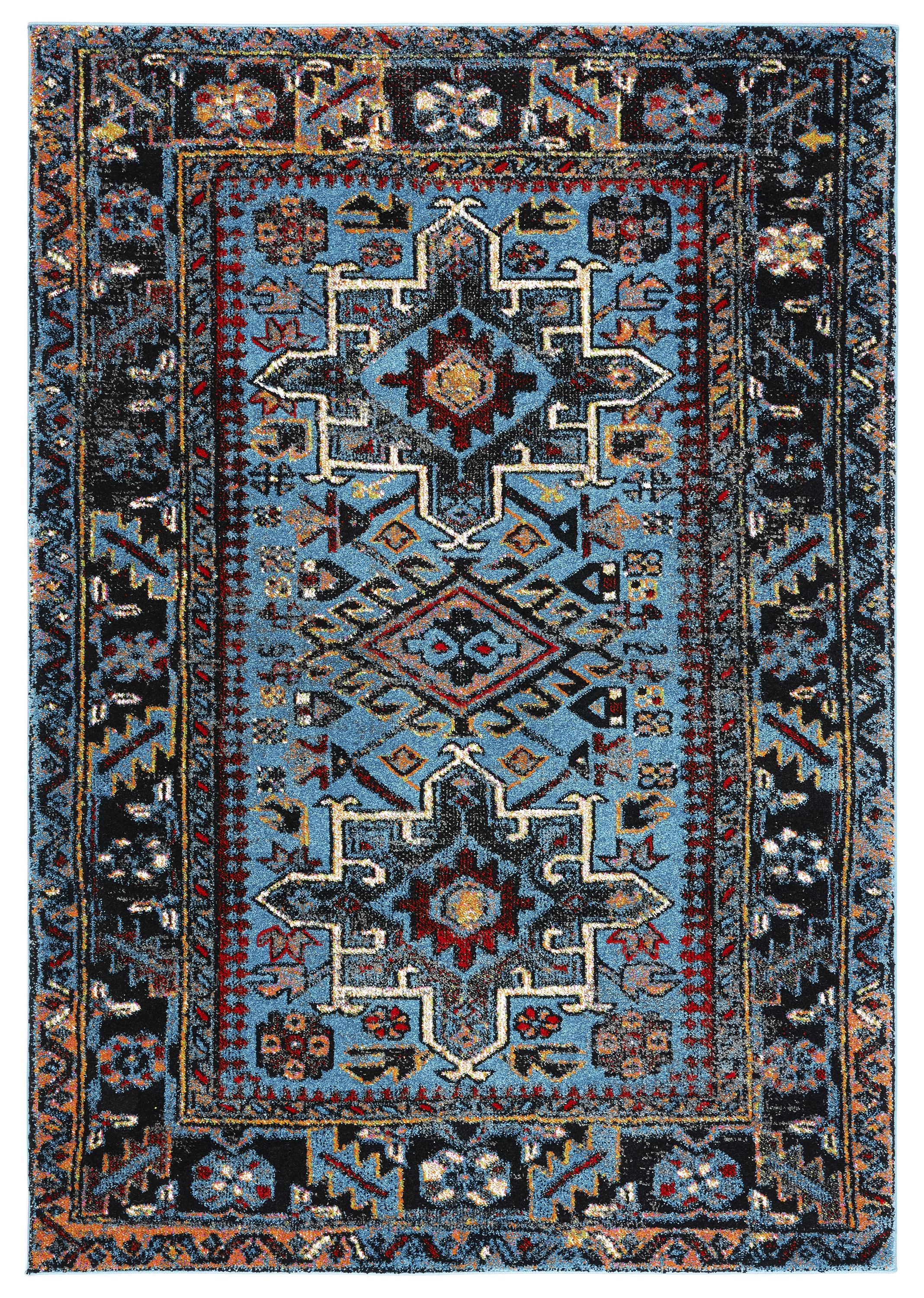 Safavieh VTH211M-5 Vintage Hamadan Jaroslava 5 x 8 (ft) Loomed Polypropylene Light Blue/Black Rectangular Indoor Geometric Bohemian/Eclectic Area rug