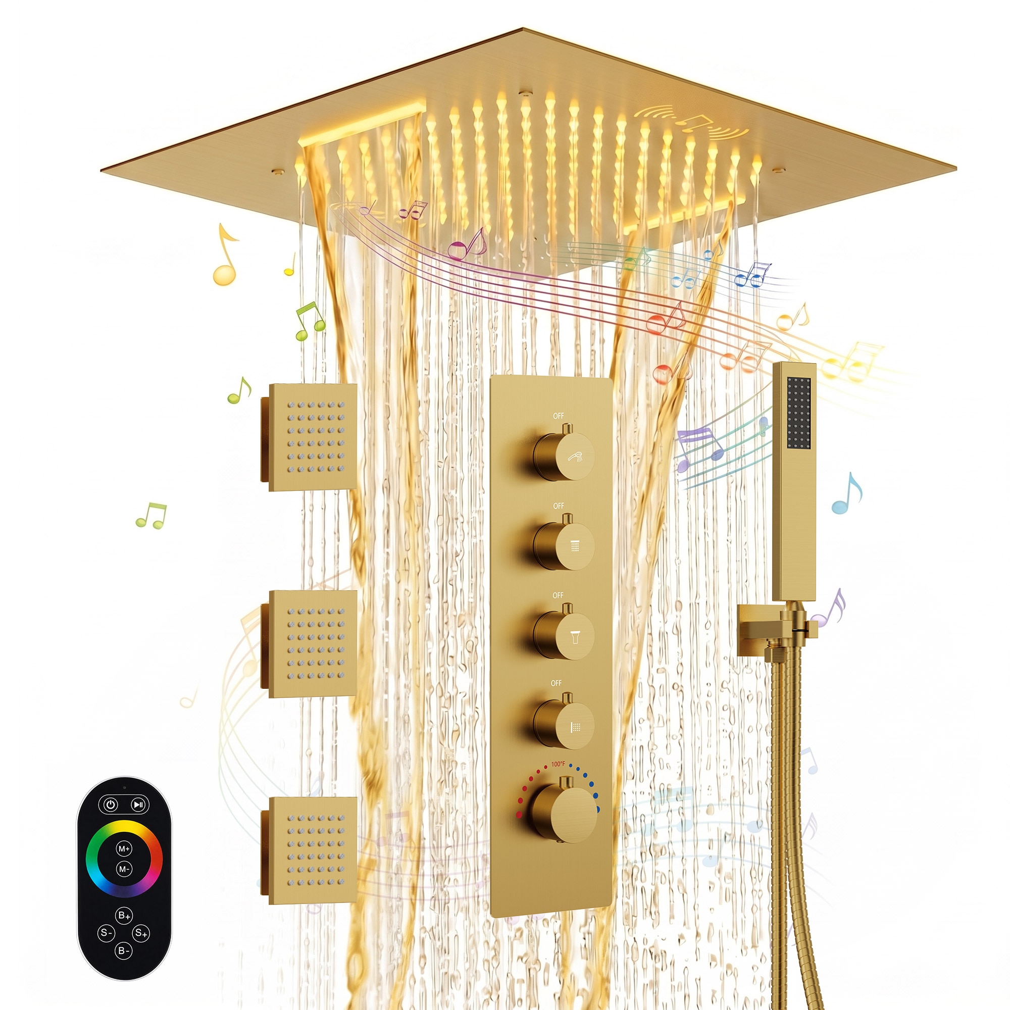 GRANDJOY - Luxury 15 Spray 20 Inch Dual Shower Heads Ceiling Mount Fixed and Handheld Shower Hea...