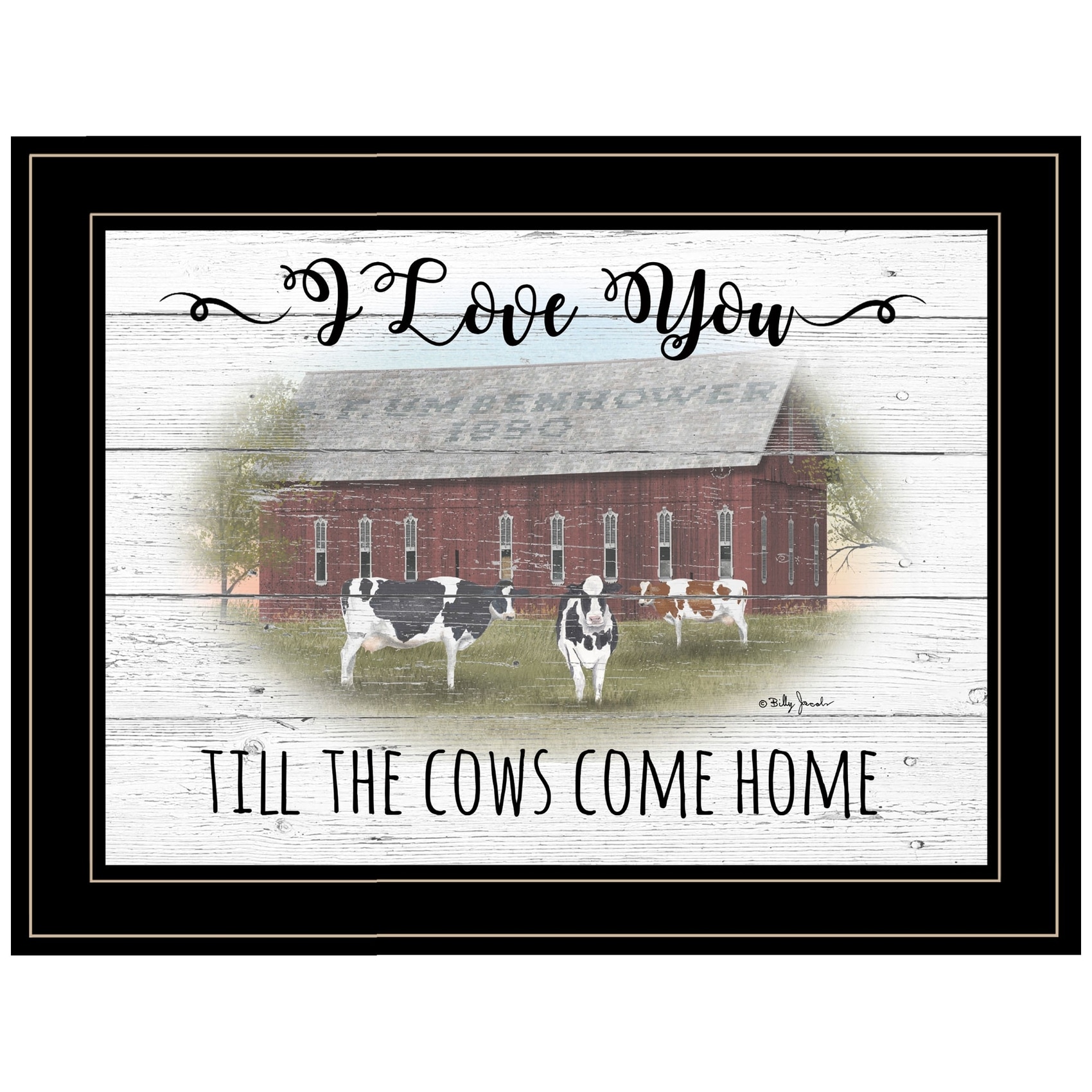 HomeRoots 4000406361 I Love You till the Cows Come Home 2 Black Wood Framed 15-in H x 19-in W Landscape Paper Print