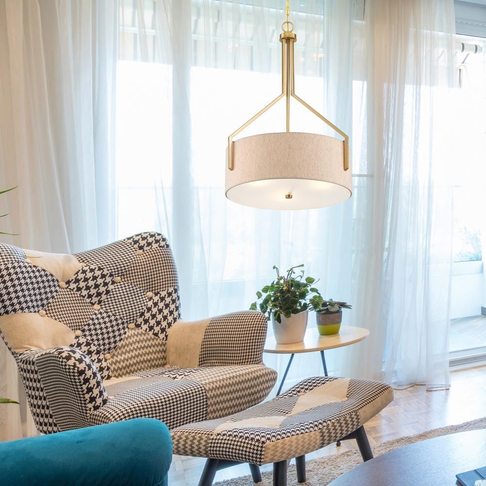 Designers Fountain 93931-BG Elara 3 -Light Brushed Gold Glam Drum Medium Hanging Pendant light
