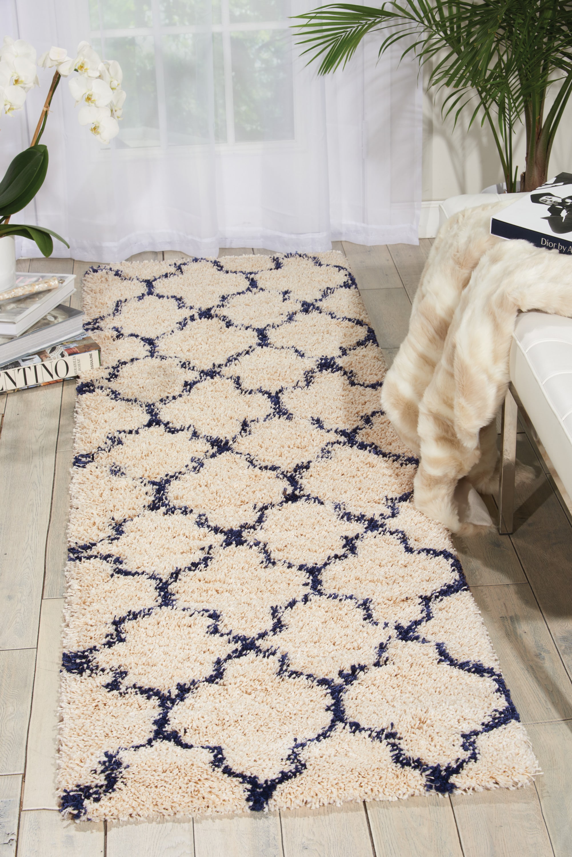 Nourison 32021 Amore 2 x 7 (ft) Polypropylene Ivory/Blue Rectangular Indoor Abstract Area rug