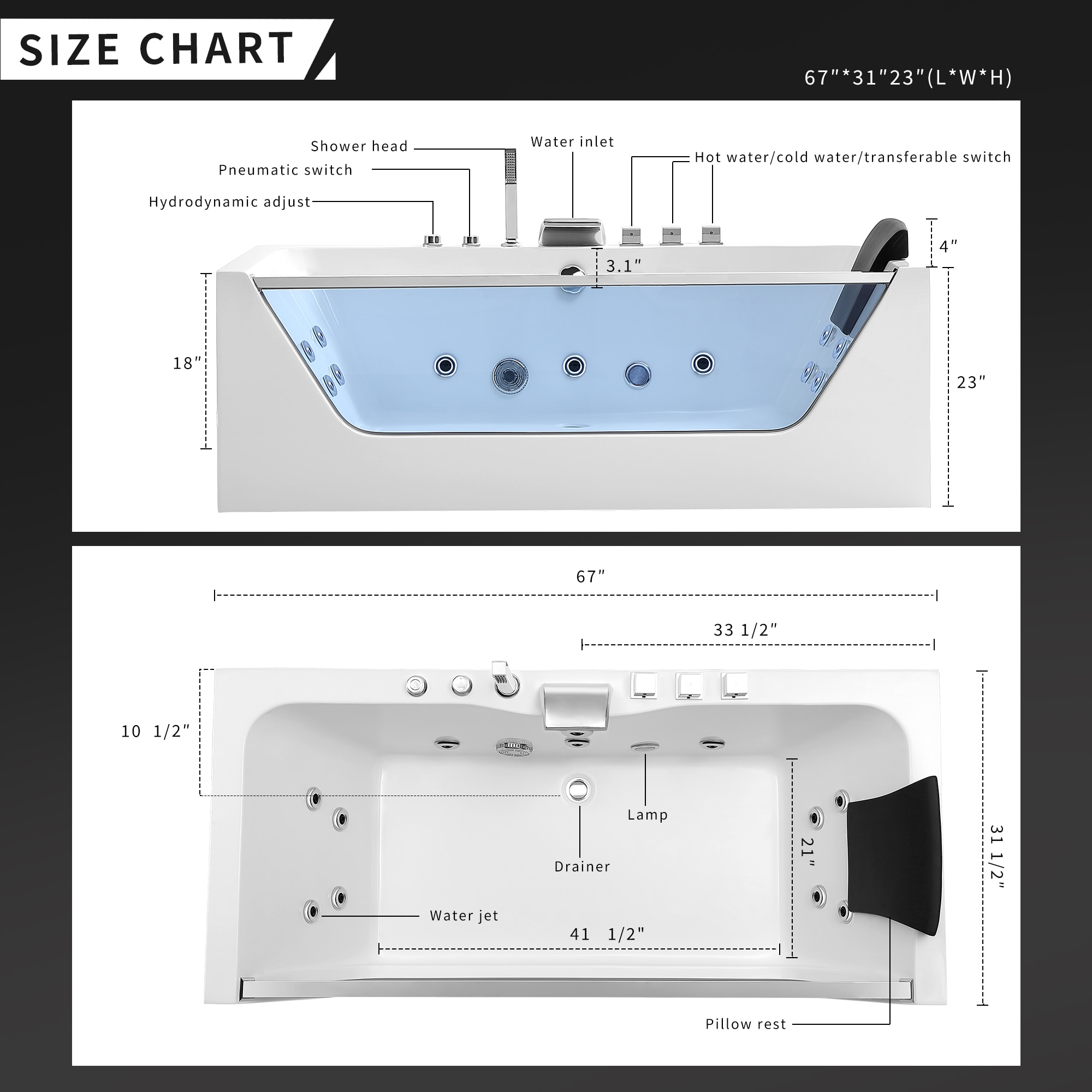 Empava EPV-67JT408LED bathtubs - View #10