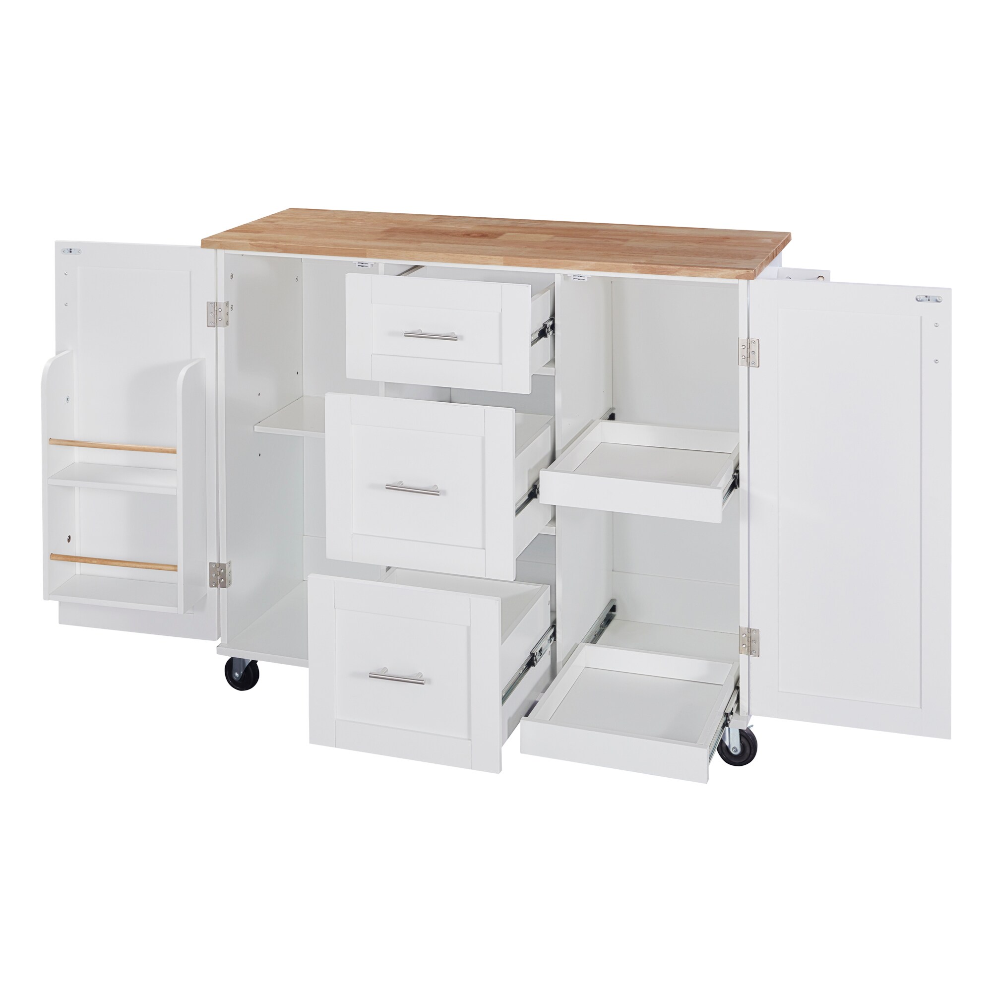 Bybafun Gray Mdf Base with Wood Top Rolling Kitchen Island (17-in x 50-in x 36.9-in)