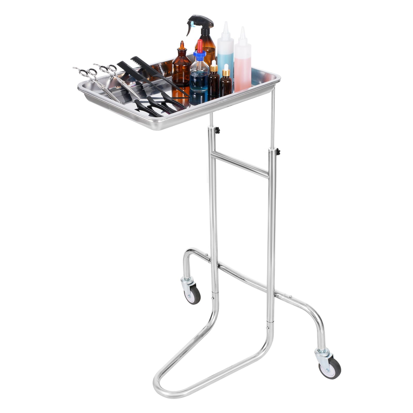 GIVIMO Stainless Steel Lab Utility Cart Single Tray Mobile Medical Cart with Caster Wheels for Hospital Clinic Salon Tattoo Studio Workshop