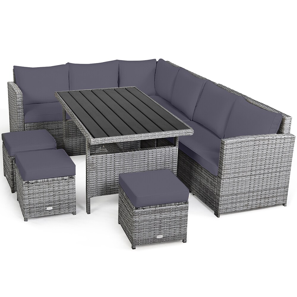Sunrinx MG51-7-XH 7 -Piece Rattan Patio Conversation Set with Gray Cushions