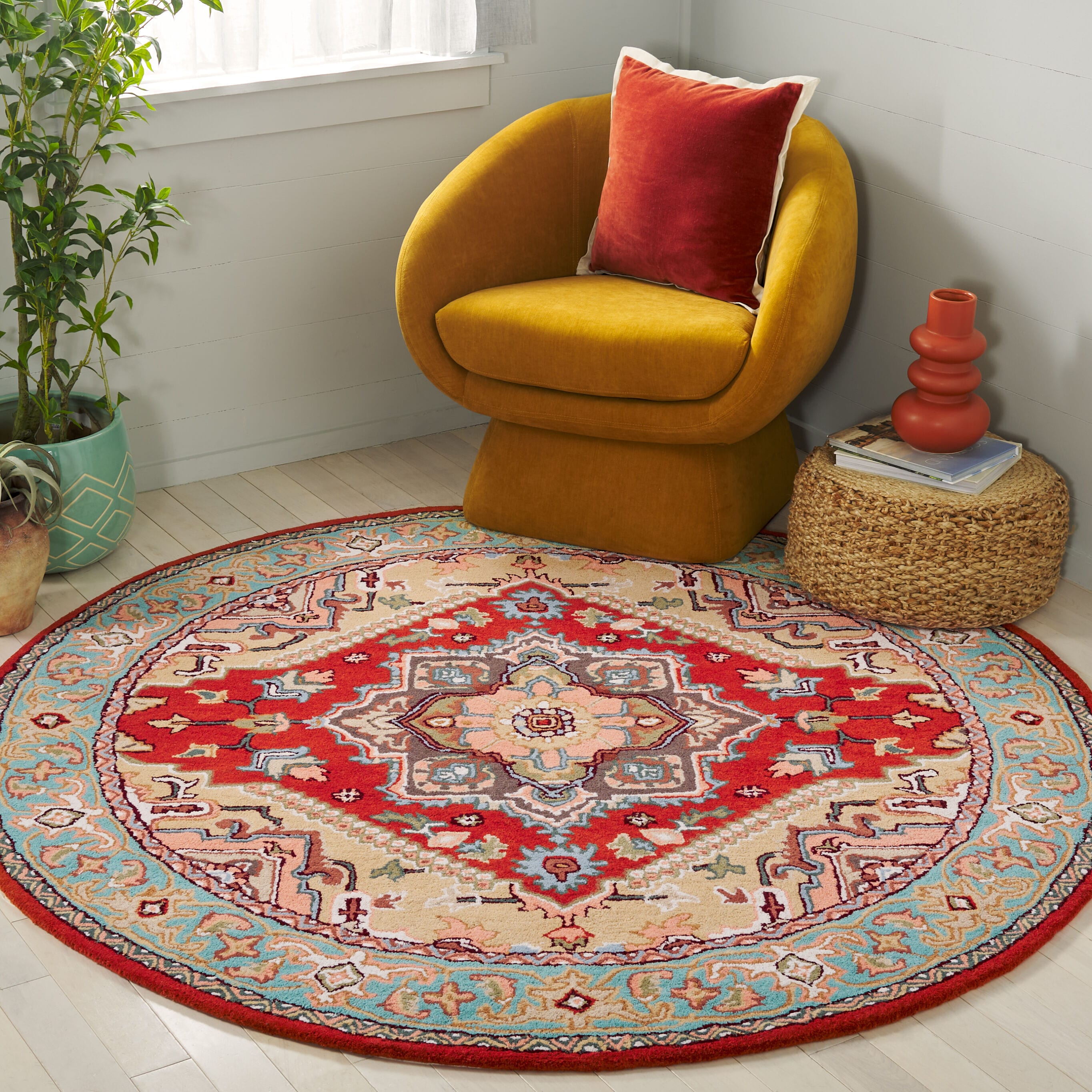  Heritage 625 Red/Blue Traditional 6ft x 6ft Round Rug