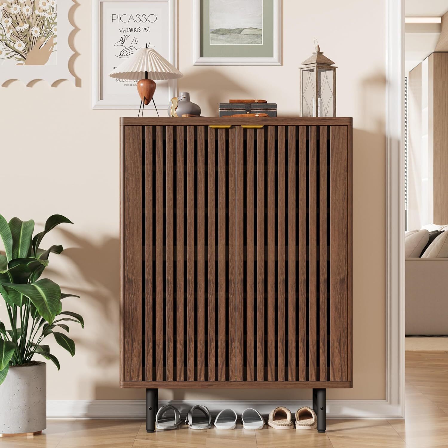Garvee 6Tier Shoe Cabinet with Doors Wooden Shoe Storage Cabinet