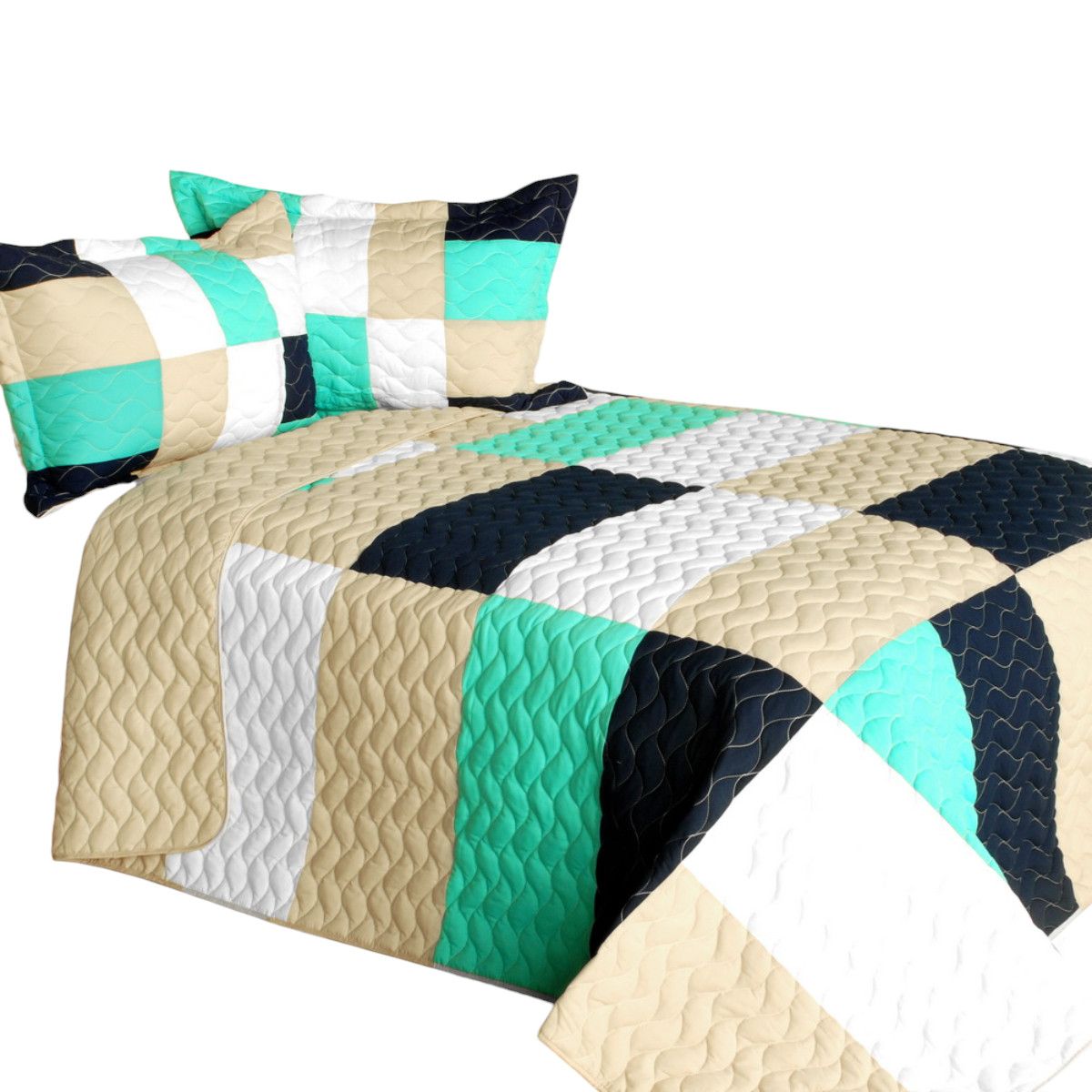 Slickblue 3 Piece Vermicelli Quilted Patchwork Quilt Set Full/Queen Reversible TC Fabric Bedding Set for Bedroom or Guest Room Use - Red/Beige