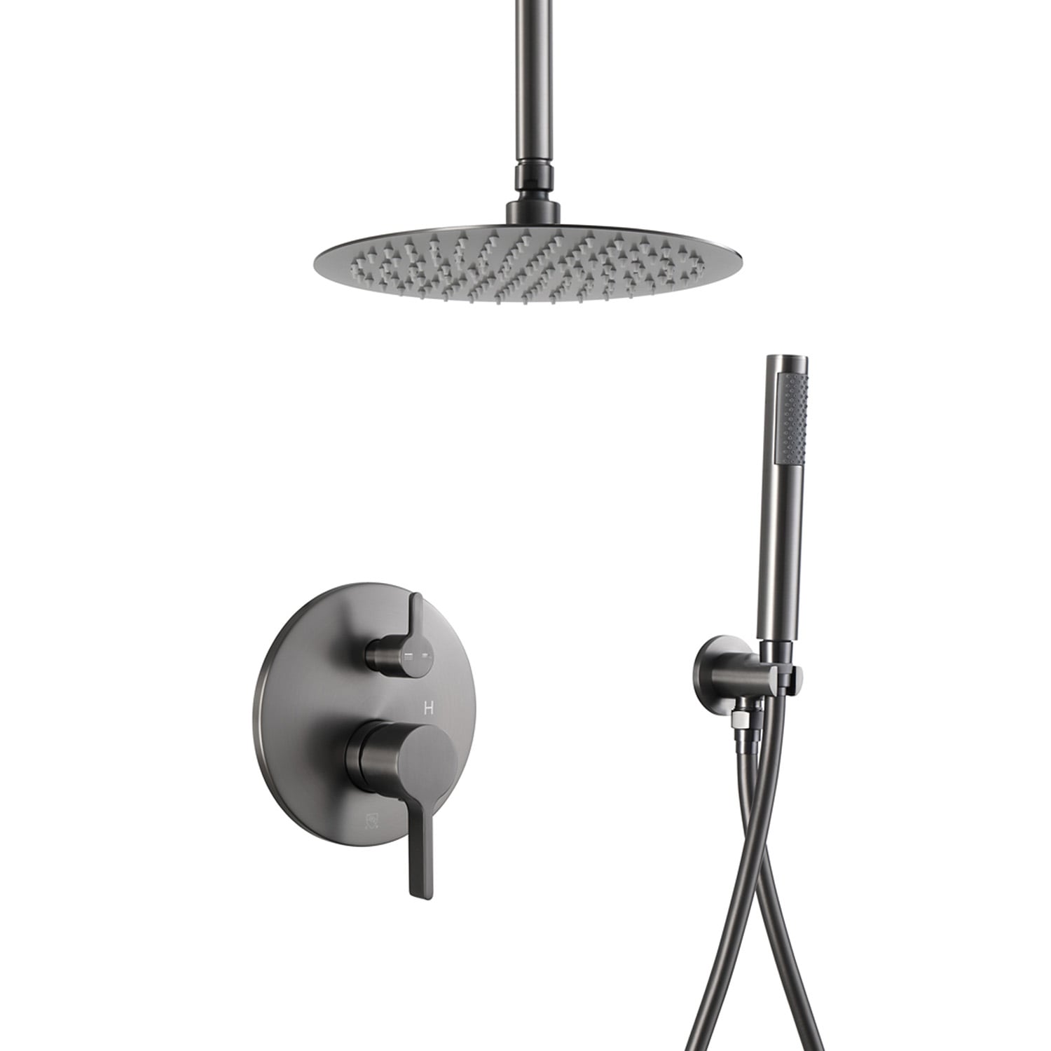Mondawe AM-S133AC-10GB Brushed Gray 10-in Built-In Shower Faucet System with 2-way Diverter ( Pressure-balanced Valve Included )
