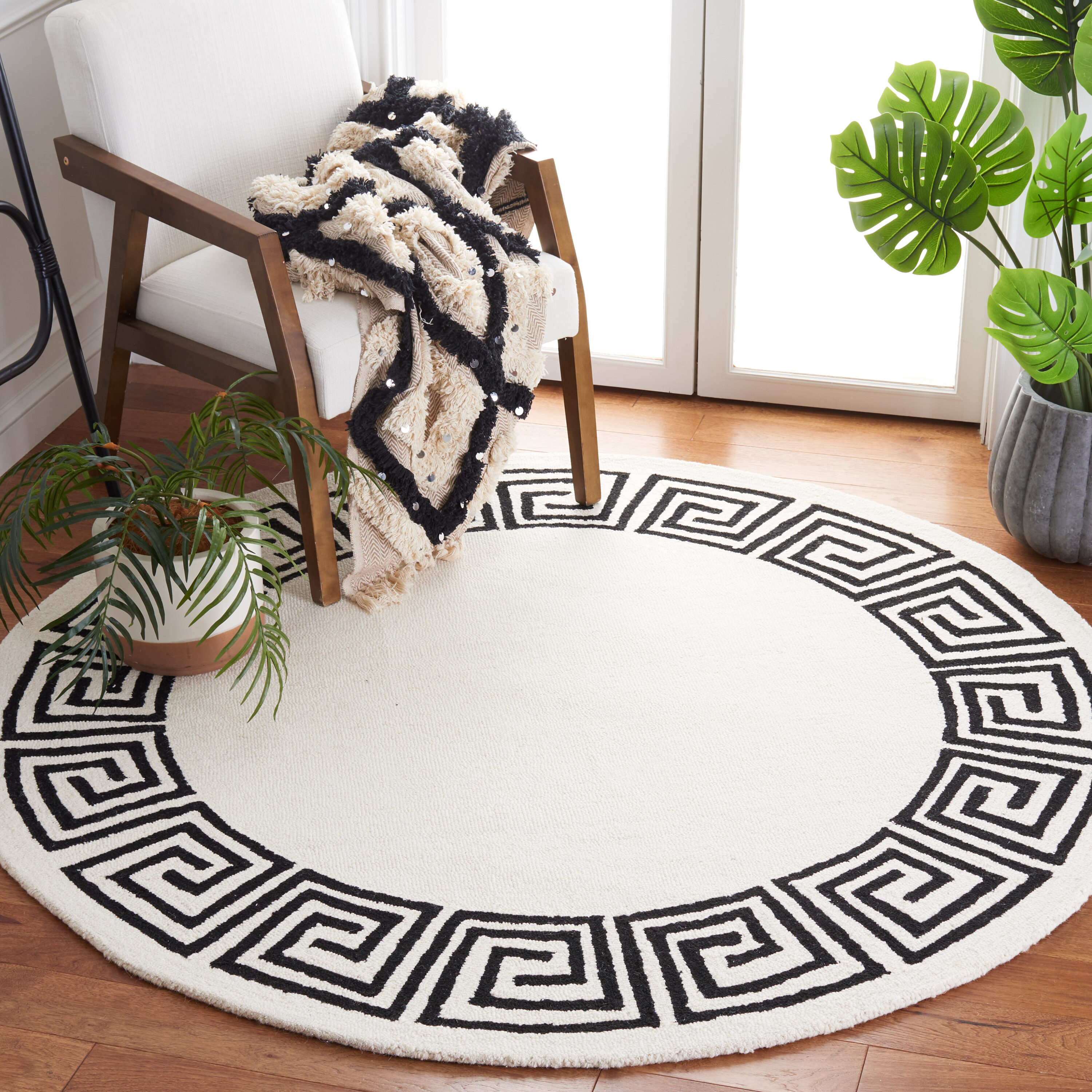  Metro 275 Ivory/Black Contemporary 6Ft x 6Ft Round Rug