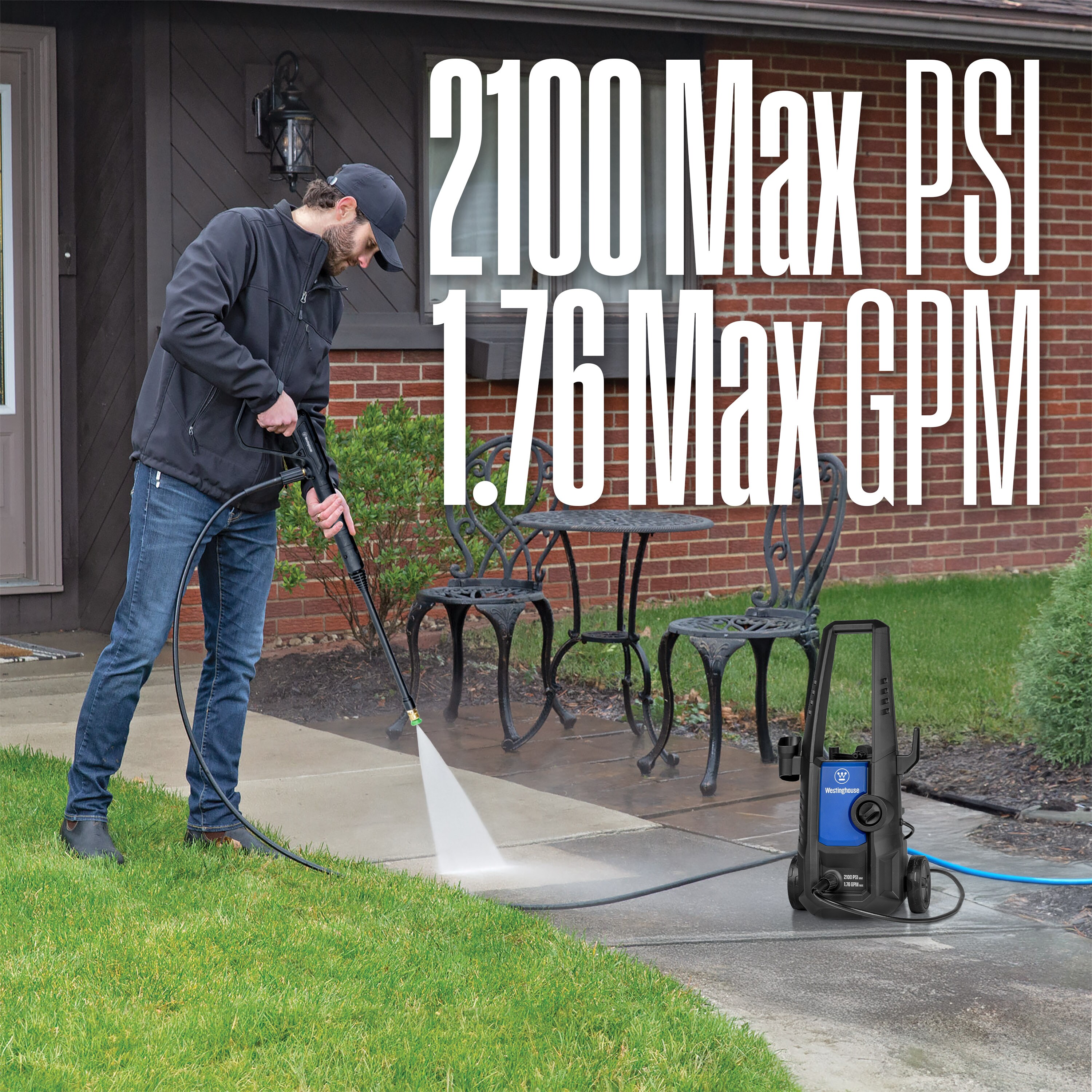 Westinghouse ePX3050 2100-PSI 1.76-GPM Cold Water Electric Pressure washer with 3 Spray Tips