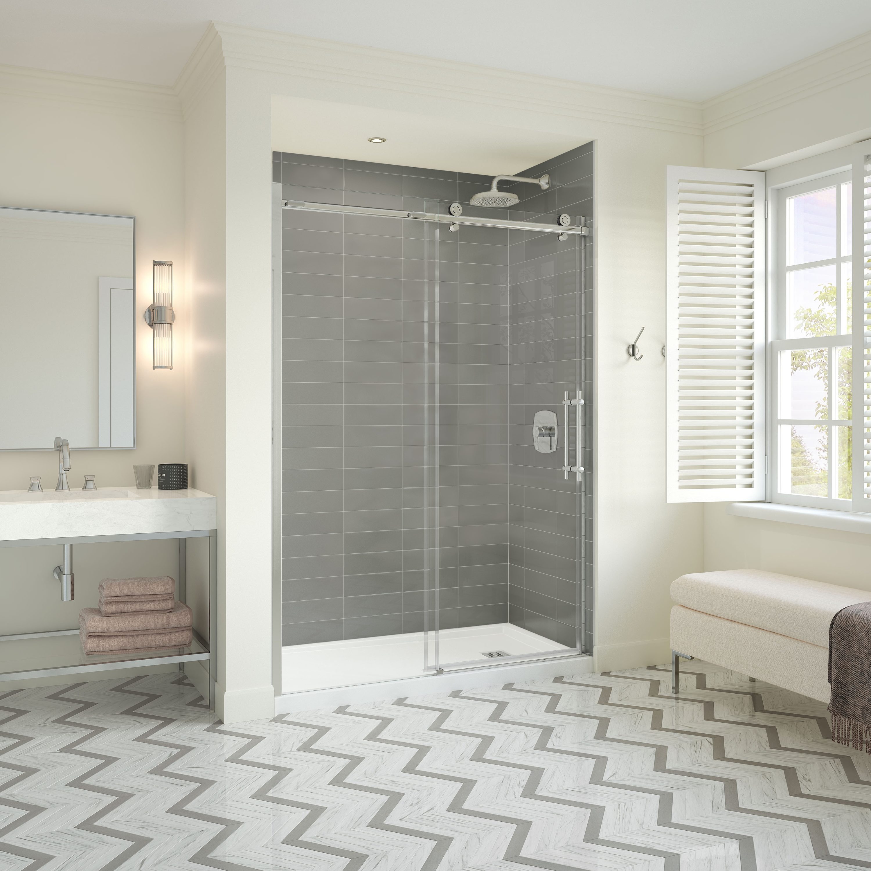 MAAX 107119-000-001-101 Odyssey 2 -Piece 32-in W x 60-in L x 81-in H Rectangular Alcove shower kit ( Right Drain) Base and Door Drain and Chrome Hardware Included