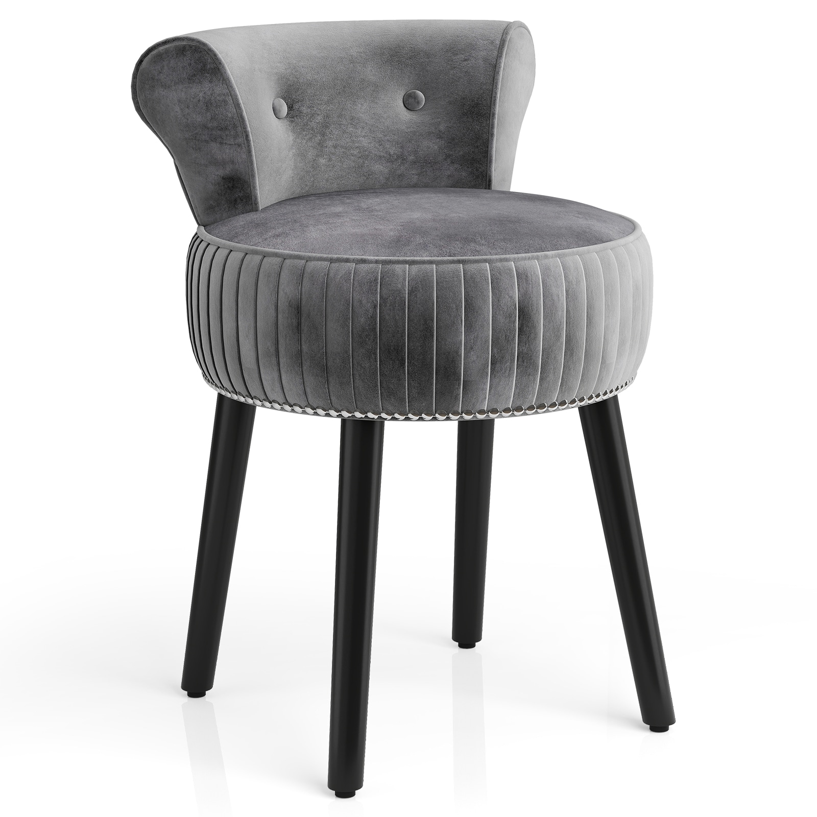 Slickblue - Round Vanity Chair with Upholstered Seat Tufted Low Back and Wooden Legs for Bedroom ...