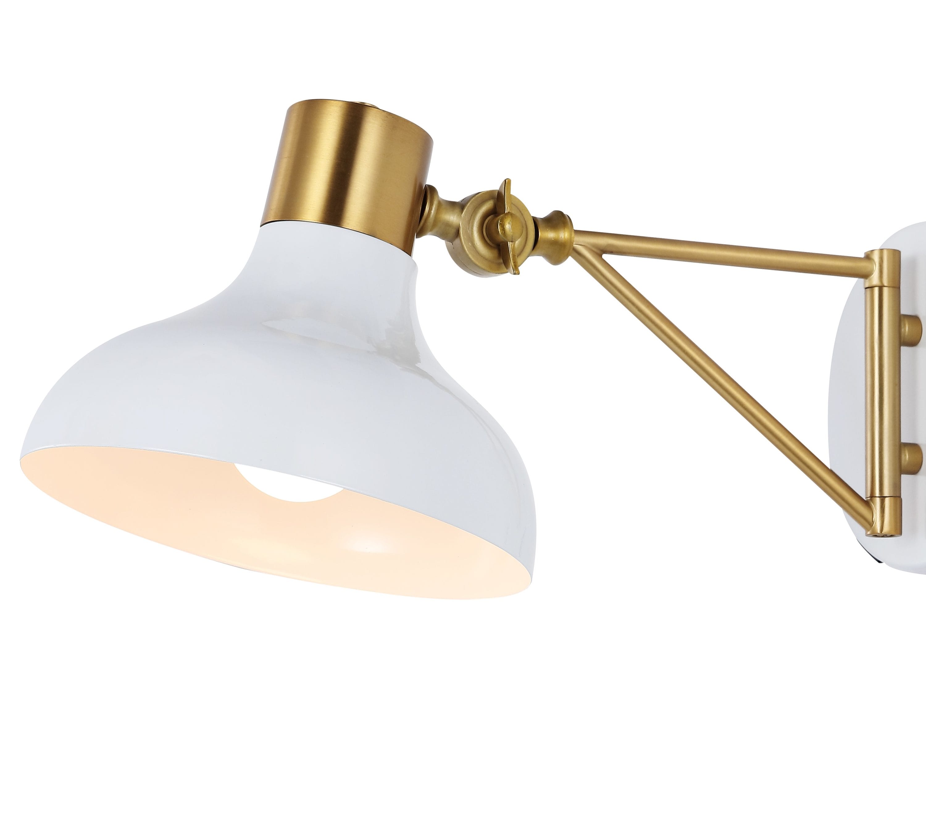 White and Brass Gold Iron Swing Arm Wall Sconce with USB Charging Port