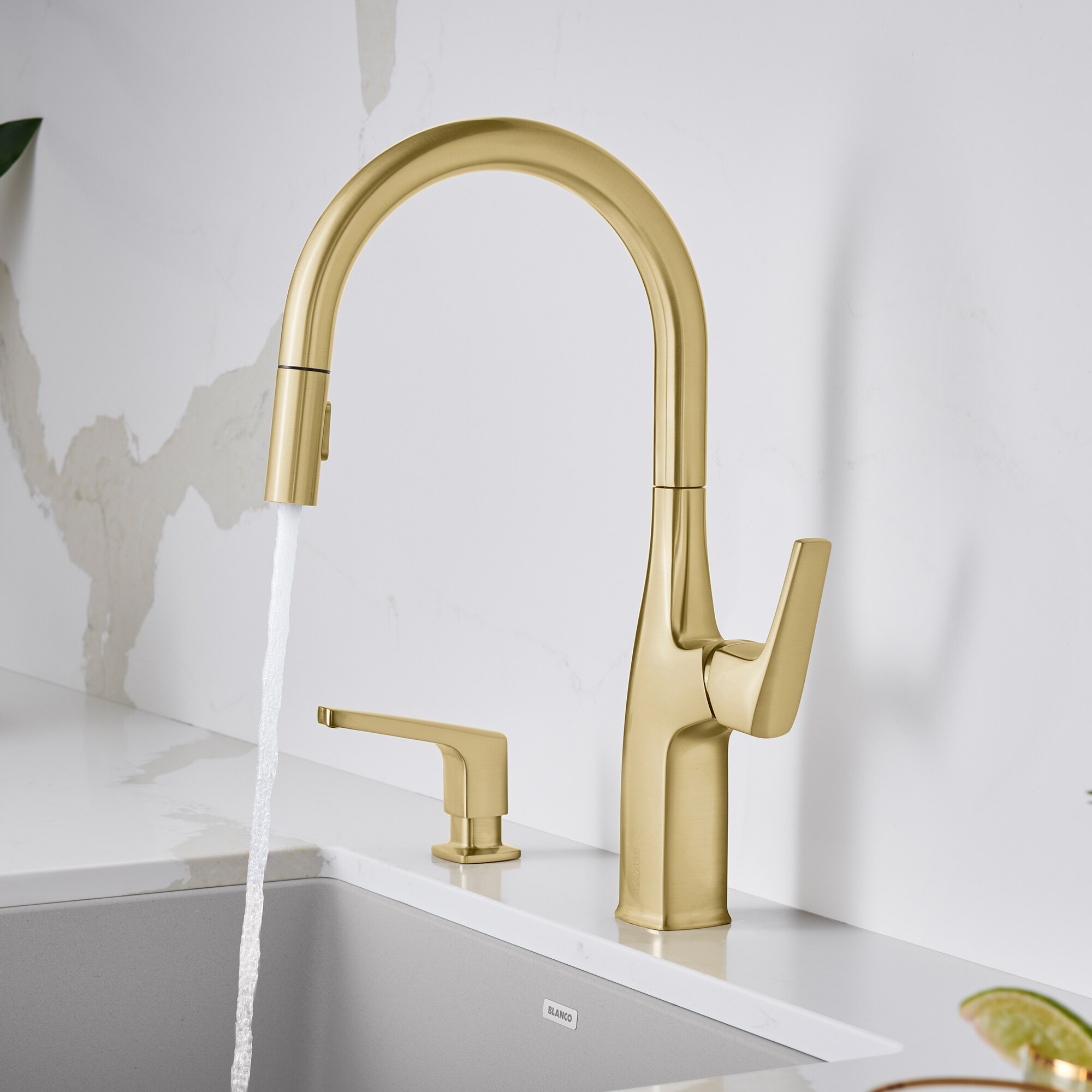 BLANCO Rivana Satin Gold Single Handle Pull-down Kitchen Faucet with ...