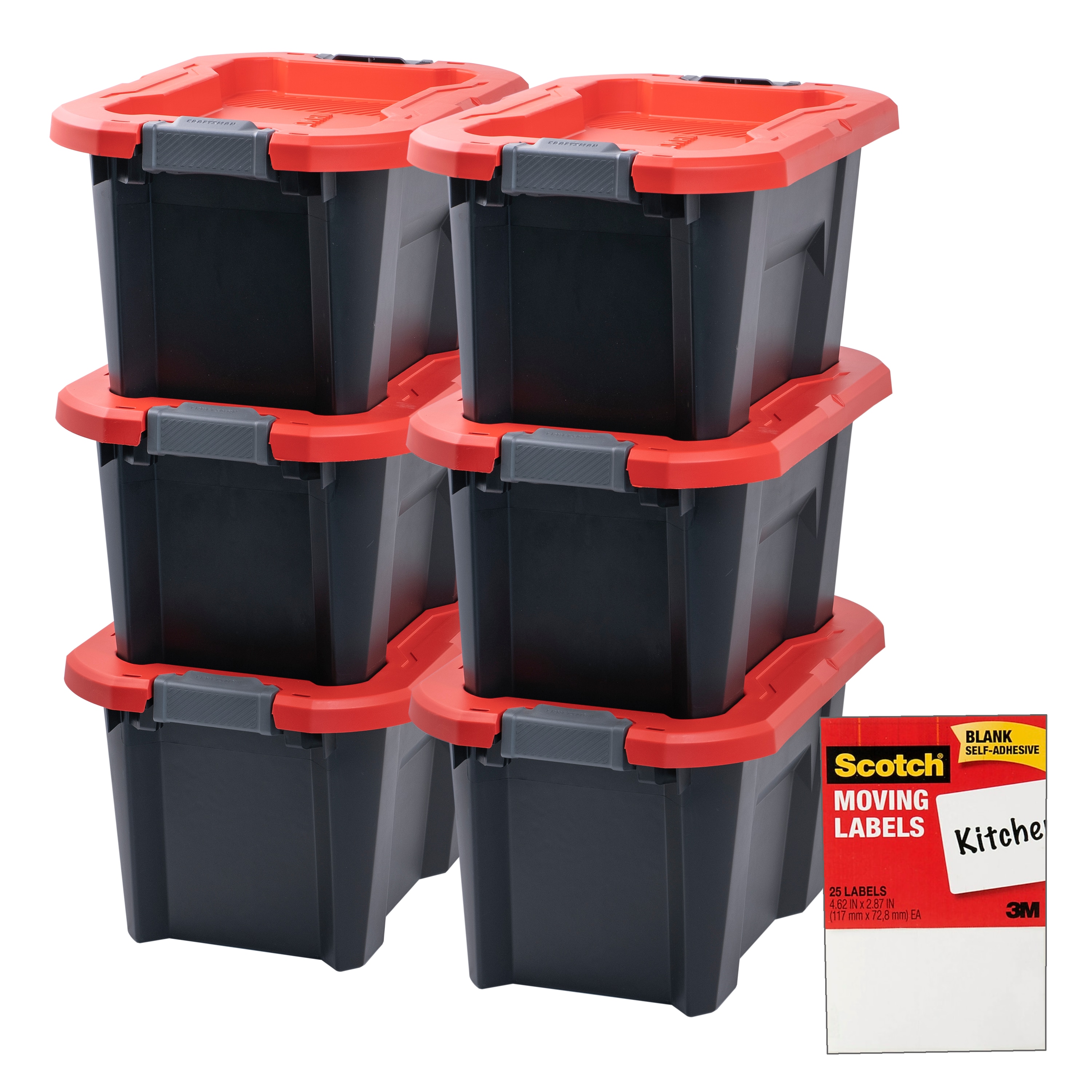 CRAFTSMAN 6-Pack CRAFTSMAN Medium 10-Gallons (40-Quart) Black Heavy Duty Tote with latching lid