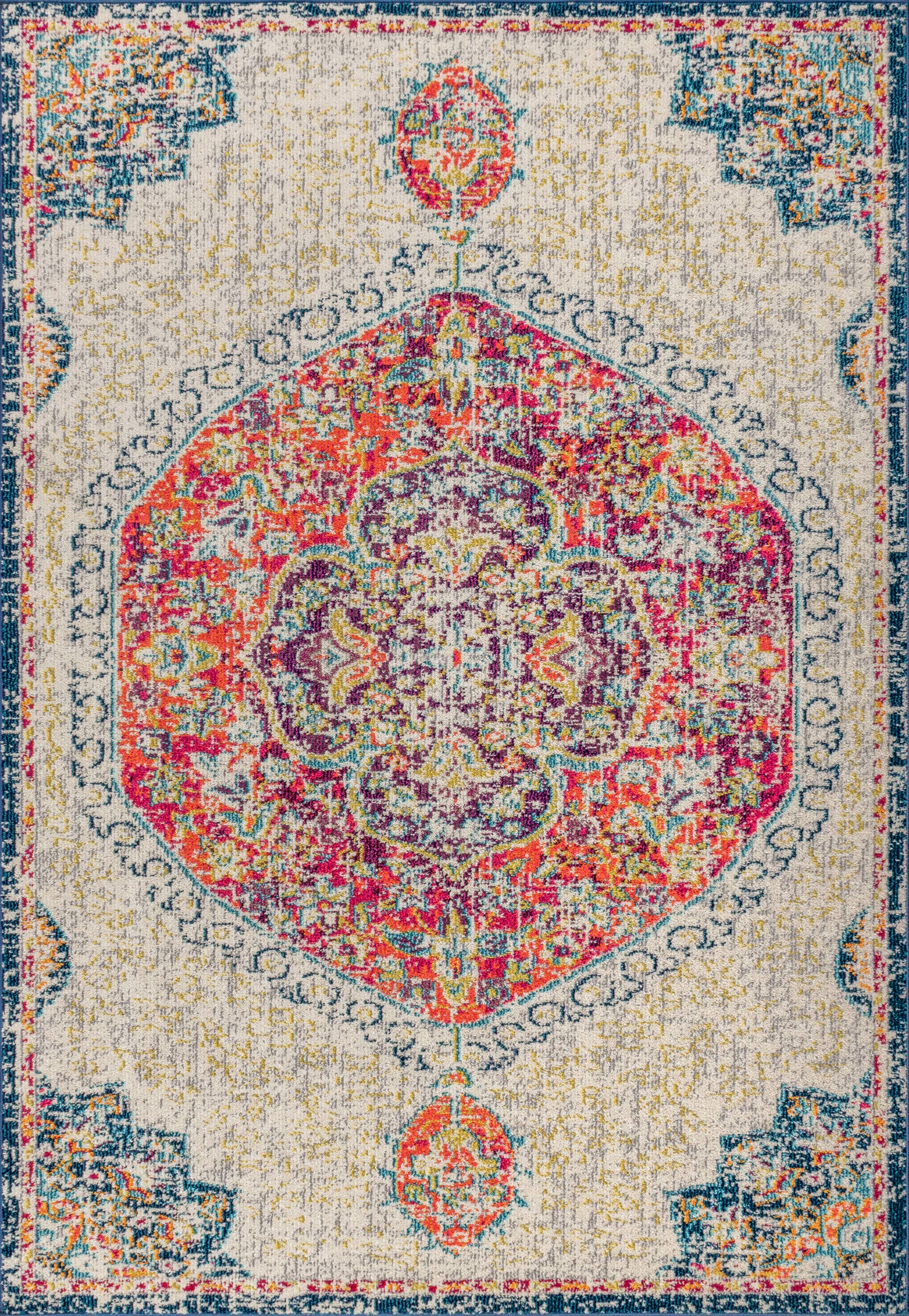 Cream and Orange Medallion Synthetic 4' x 6' Area Rug