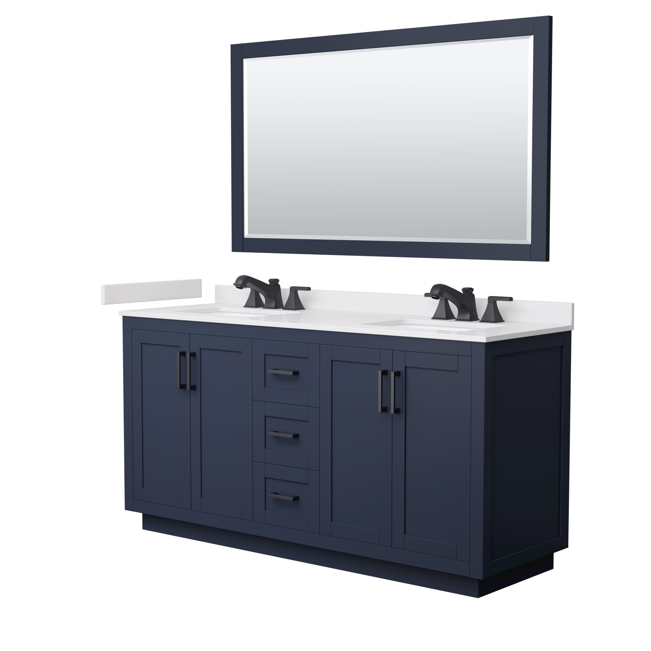 Wyndham Collection Miranda 66-in Dark Blue with Matte Black Trim Undermount Double Sink Bathroom Vanity with White Cultured Marble Cultured Marble Top (Mirror Included)