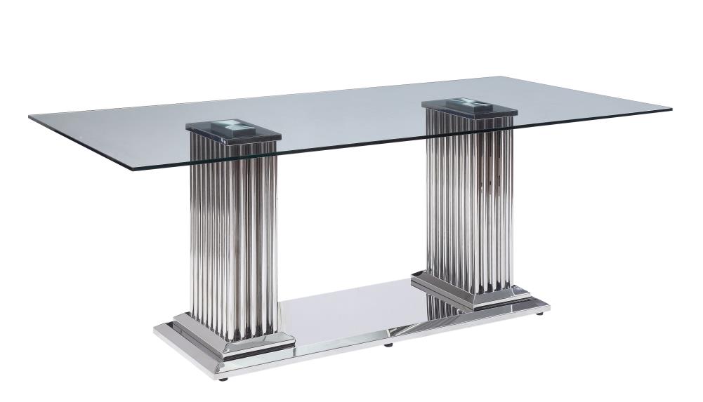 glass top dining table with stainless steel base