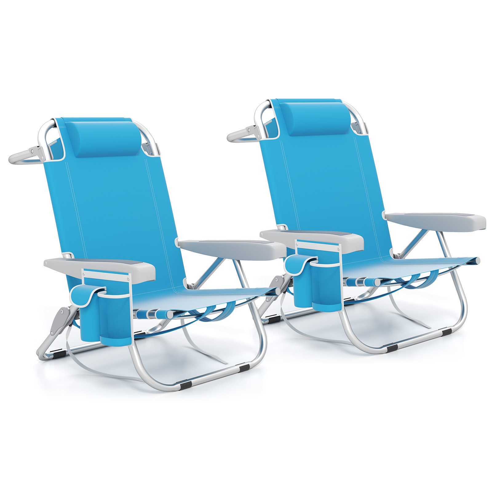 Slickblue - Outdoor Adjustable Folding Beach Chair with 5 Position Reclining Padded Armrests Stor...