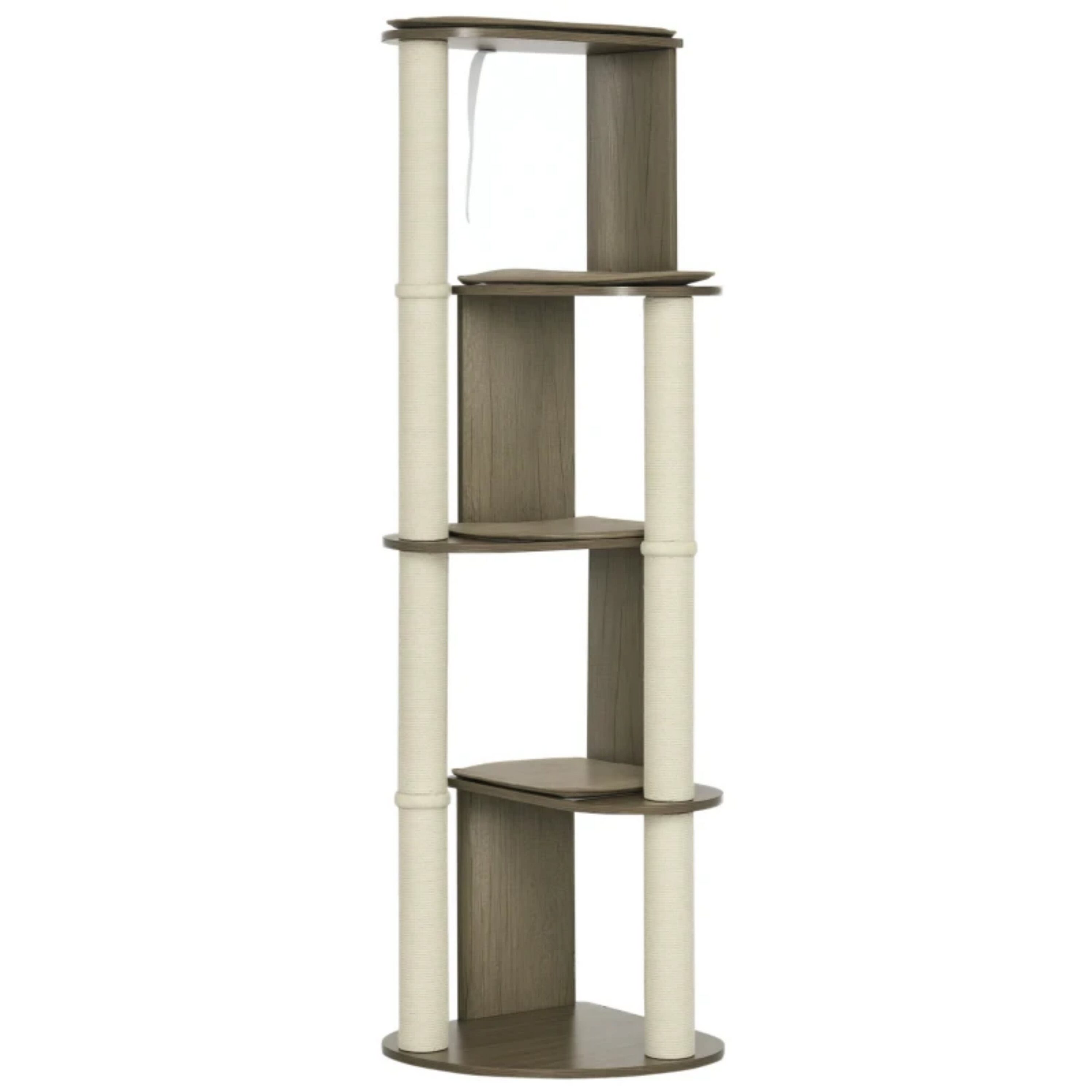 Vynxaria  Nutmeg Brown White Large Multilevel Corner Cat Tower with Jute Scratching Posts Padded Ledges Anti Tipping Stable Cat Tree for Indoor Cats