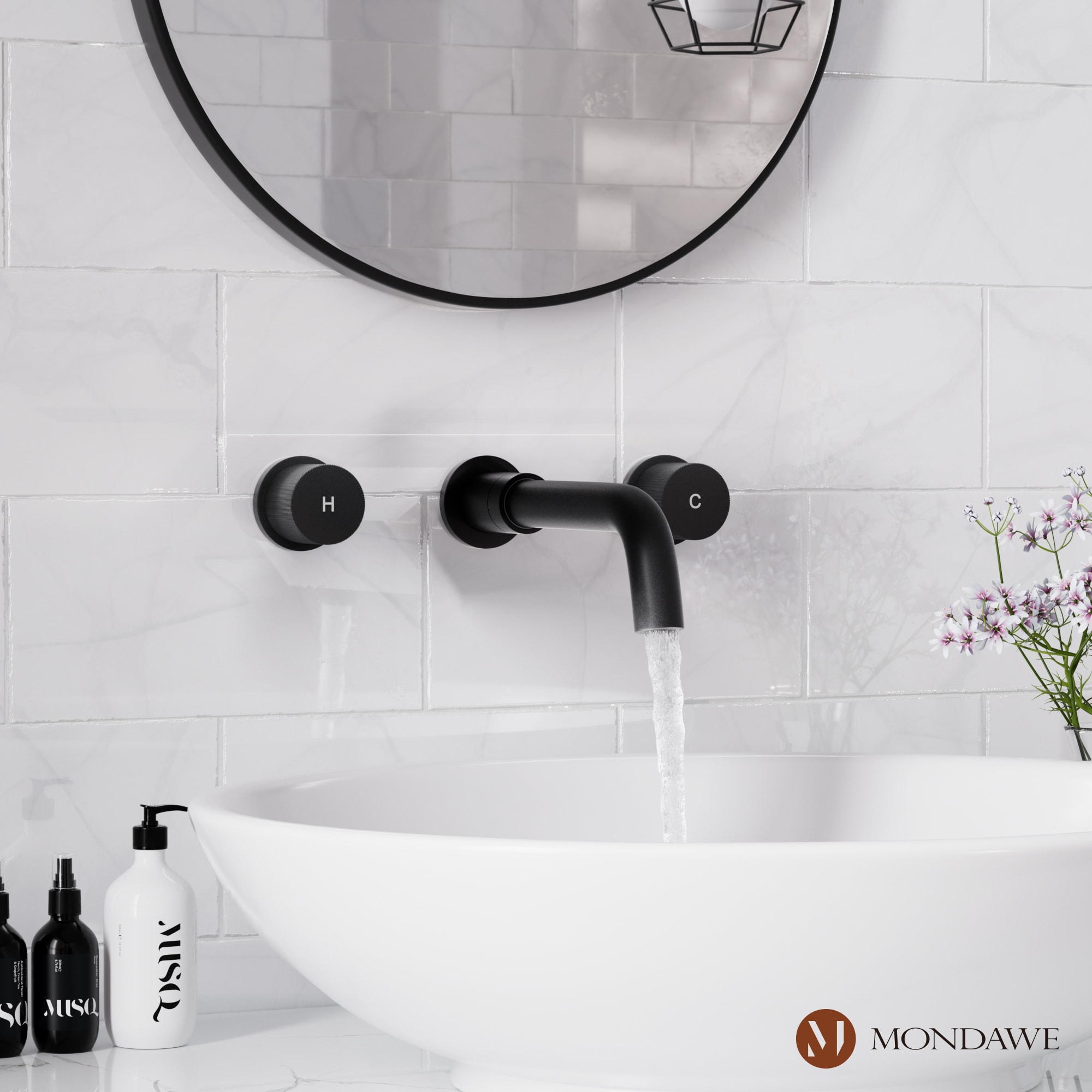 Mondawe Matte Black Wall-mount 2-handle Bathroom Sink Faucet with Deck  Plate in the Bathroom Sink Faucets department at