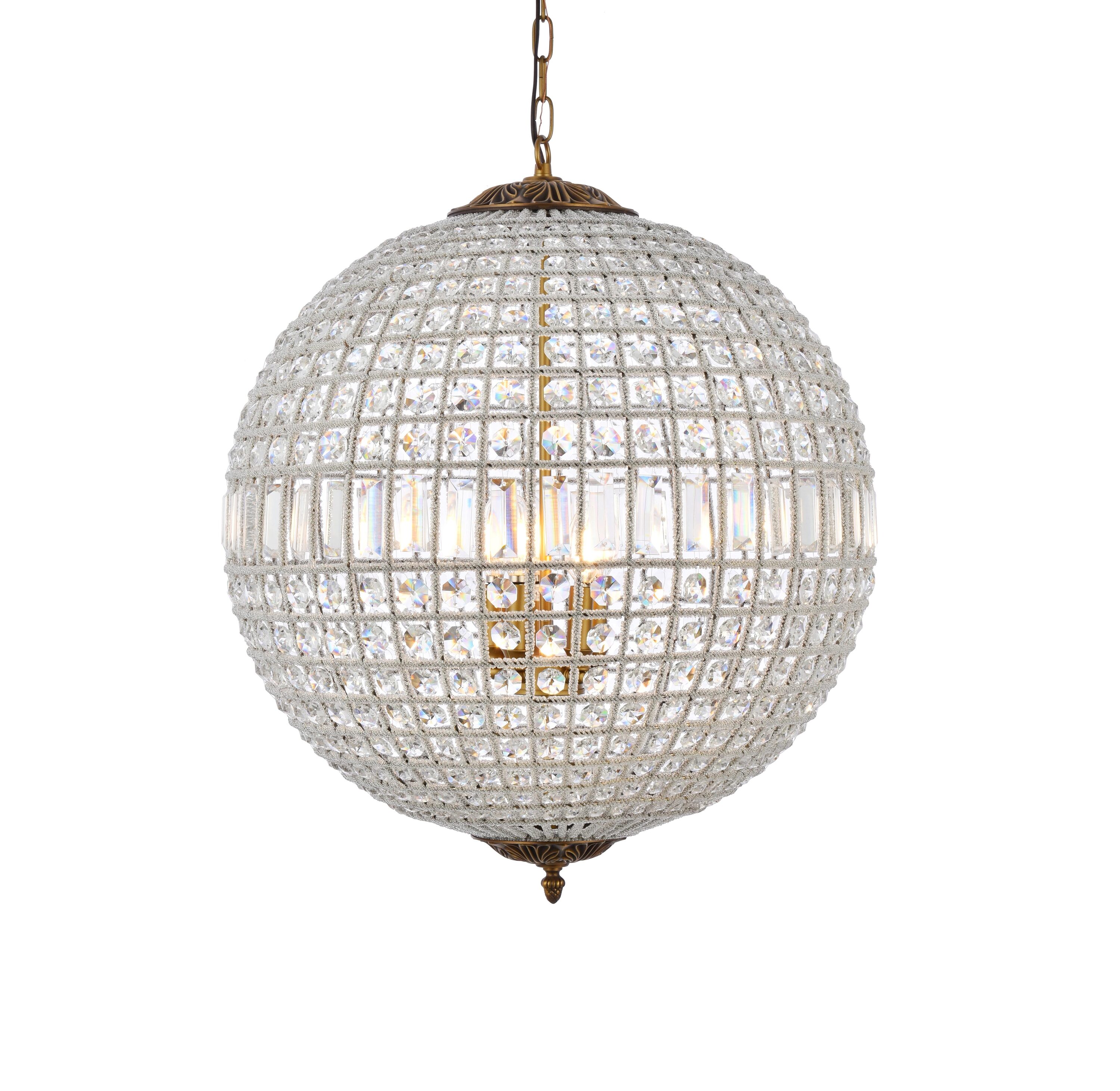 French Gold Crystal Globe Chandelier with Adjustable Chain