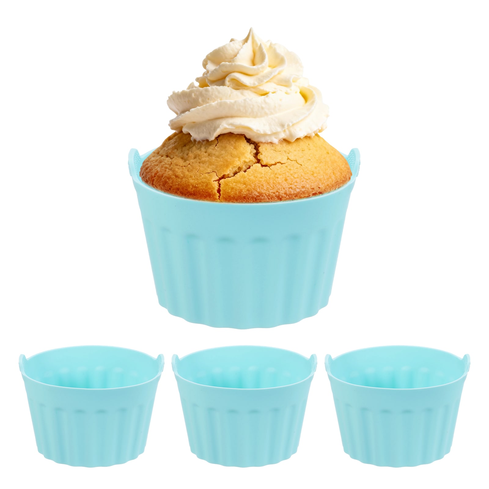 Unique Bargains Air Fryer Cups 4pcs Silicone Baking Cups Air Fryer Baking Nonstick Bakeware Easy Release Silicone Ramekins for Cupcakes Muffins Puddings Tarts Sky Blue