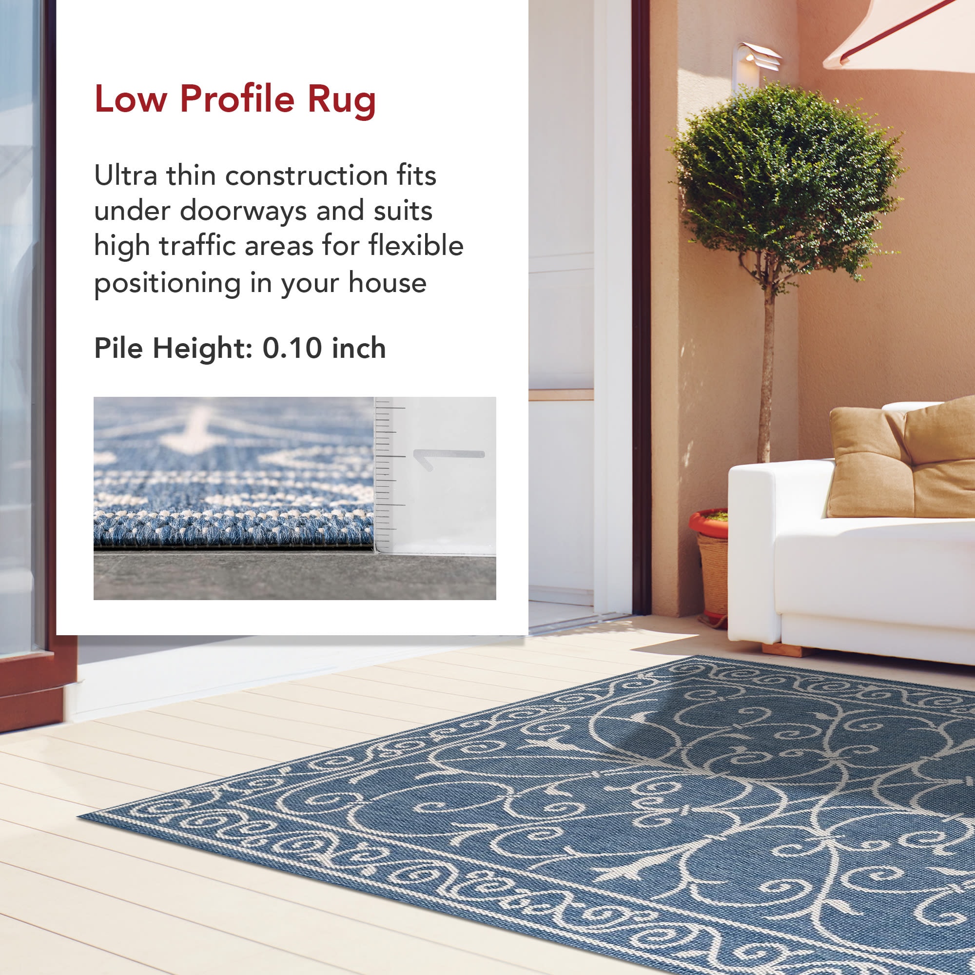 Kathleen Blue and White Synthetic 6' x 9' Rectangular Area Rug