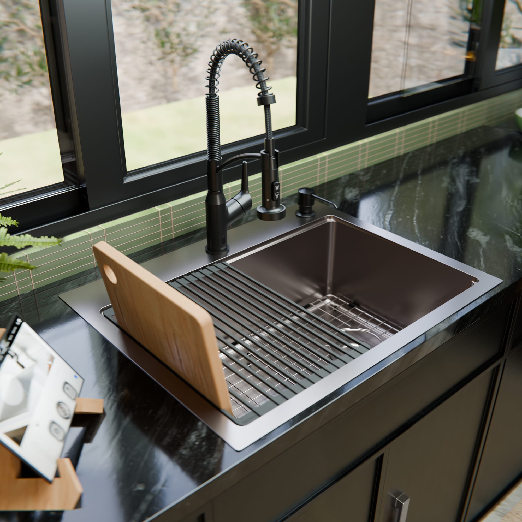 Karran Fusion Drop-in or undermount 28-in x 22-in Stainless steel Single bowl 16 -Gauge Workstation Kitchen Sink #WSTMSB2833-PK1