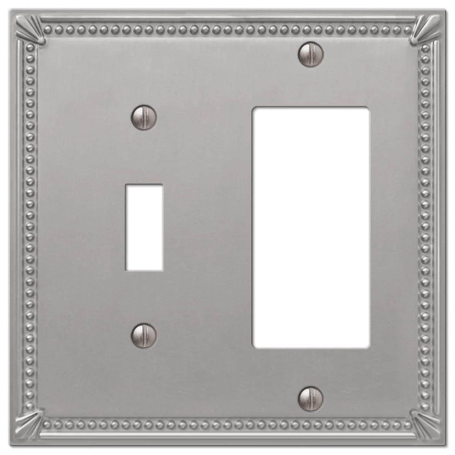 Amerelle Imperial Bead Brushed Nickel 2 gang Metal Decorator/Toggle Wall Plate 1 pk #74TRBN