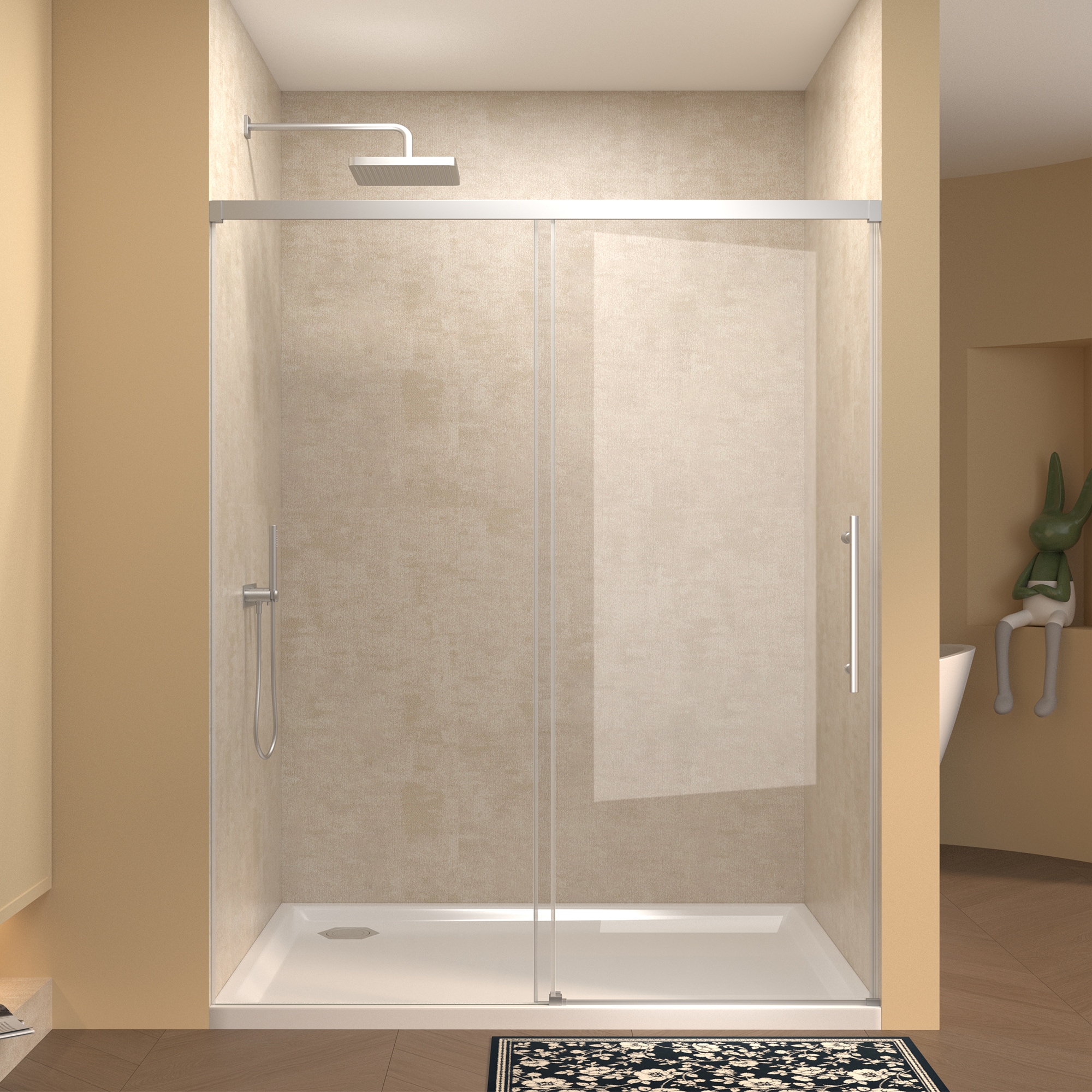 Afhocomp Chrome 60-in W x 72-in Frameless Clear Glass Bypass Sliding Shower door