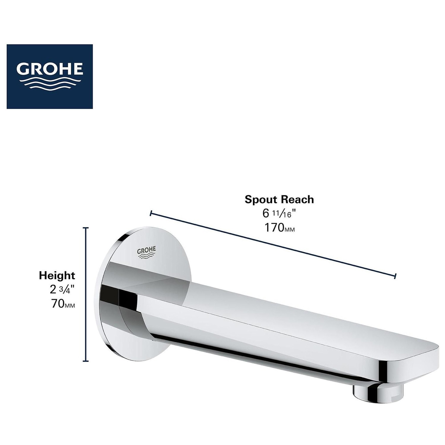 Modern Wall Mounted Chrome Tub Spout with Universal Fit
