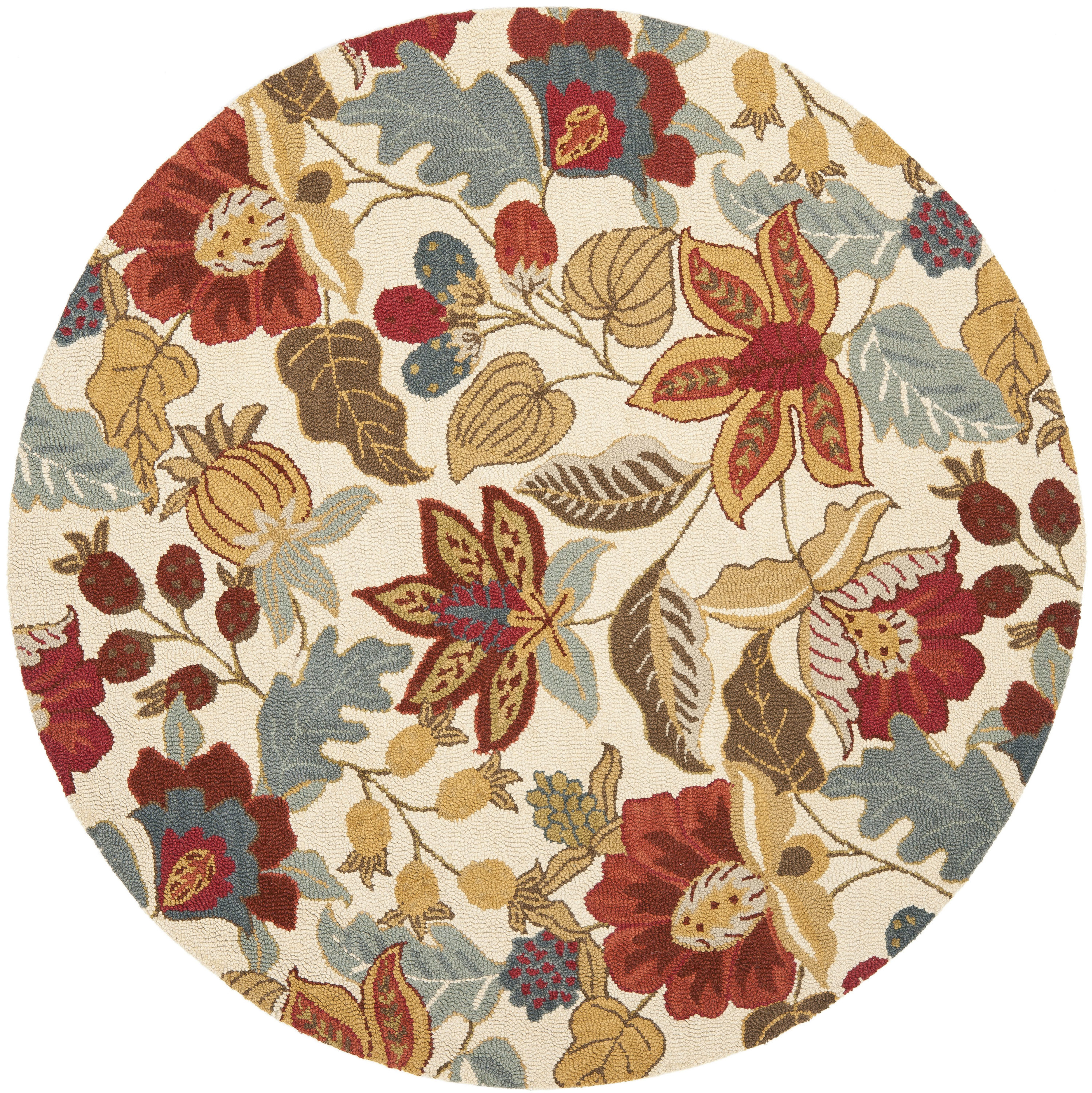 Safavieh BLM863B-6R Blossom Christiana 6 x 6 (ft) Hooked Wool Ivory/Multi Round Indoor Floral/Botanical Farmhouse/Cottage Area rug