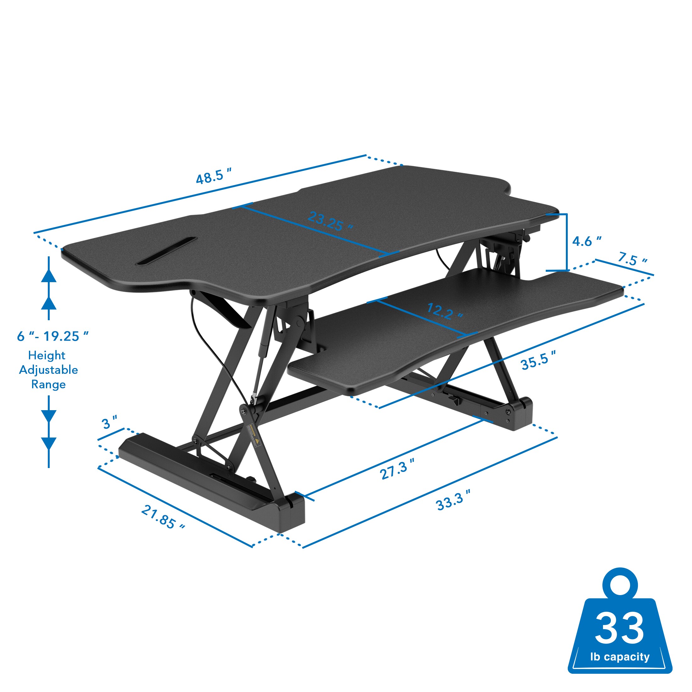 ErgoFlex Black Metal 50.6" Wide Standing Desk Converter with Gas Spring