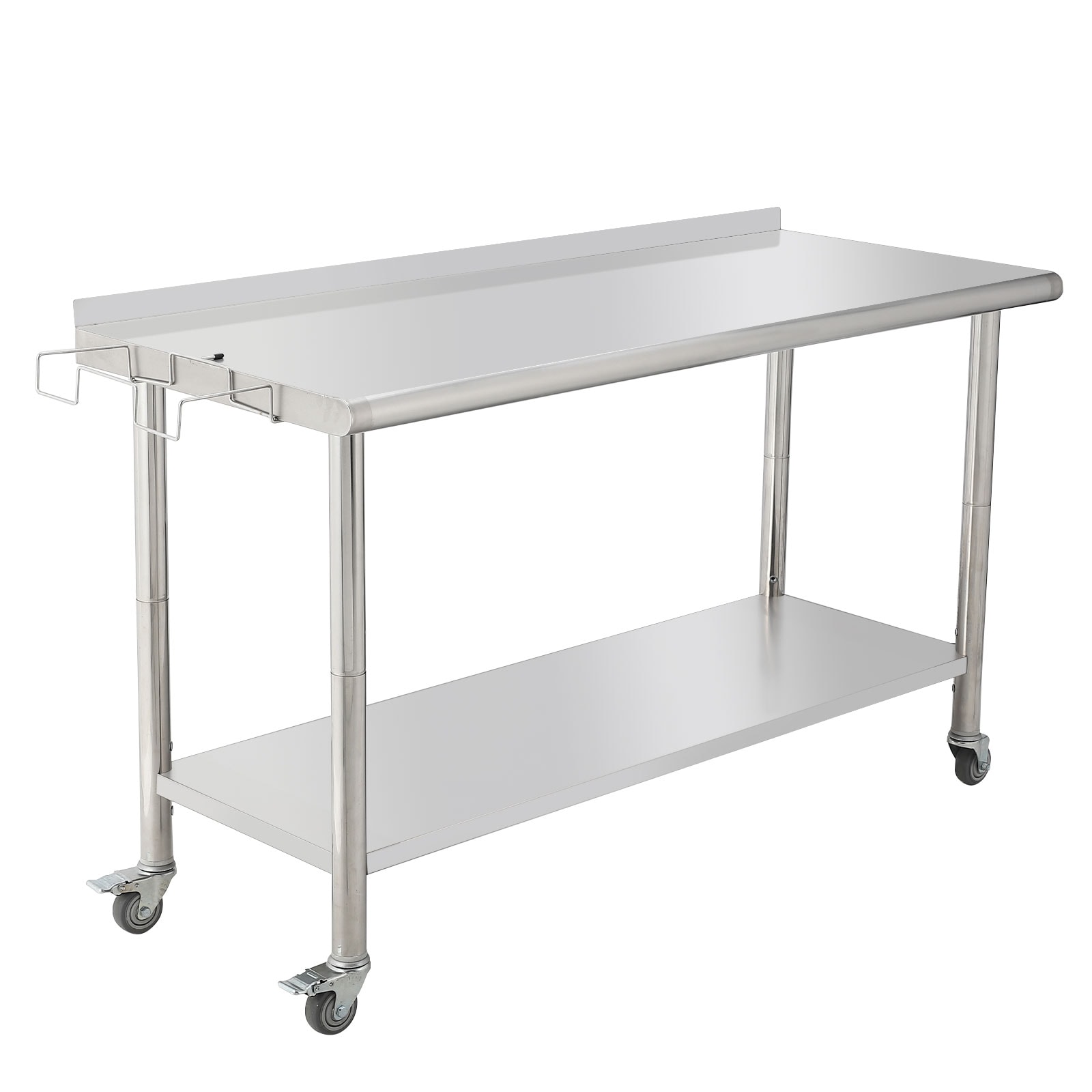 Garvee NSF Stainless Steel Commercial Work Table 60 Inch x 24 Inch with Casters and Backsplash Double Layer Kitchen Prep Table with Removable Trash Rack #09GXFCHBNL-HXYY-617