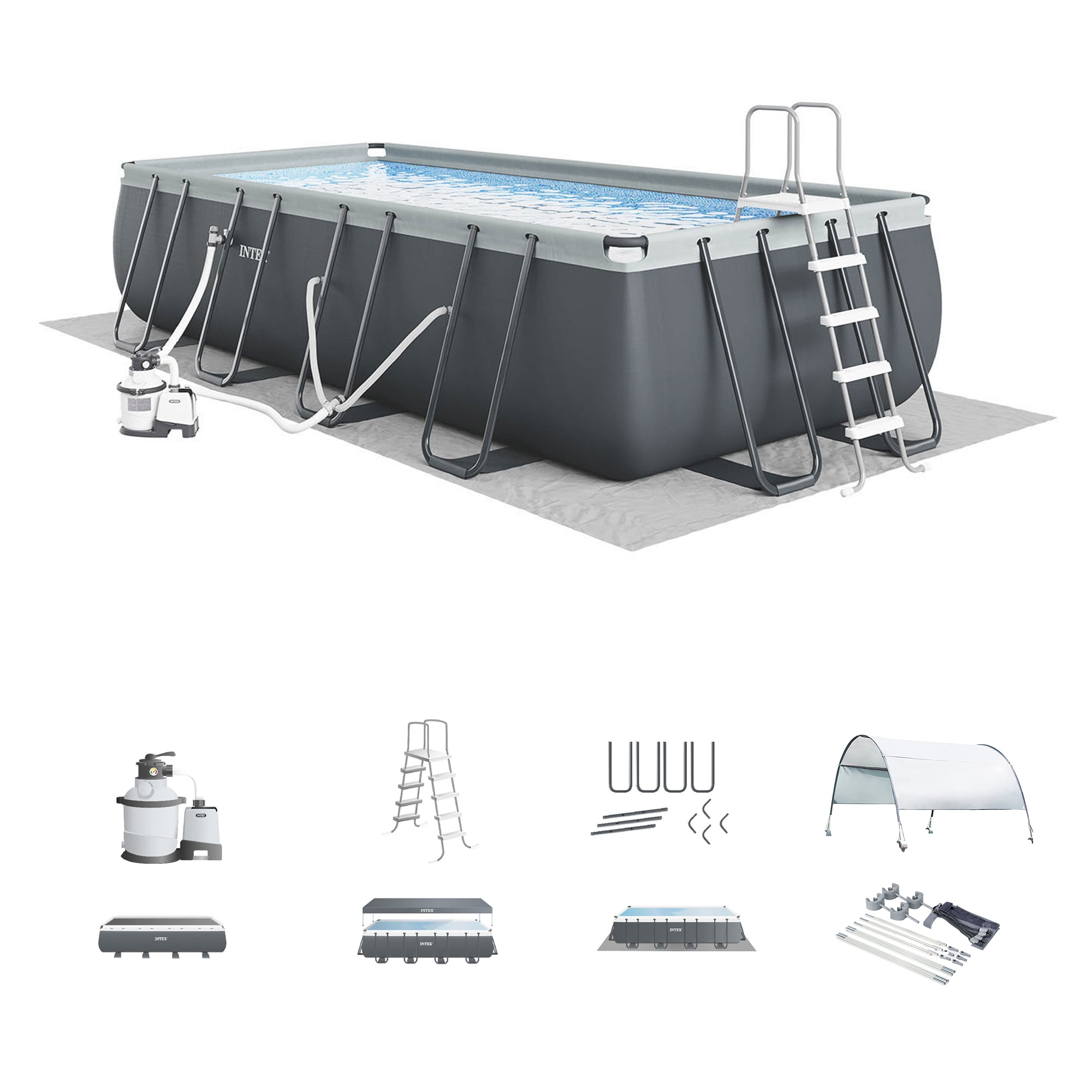 Intex 236146 24-Feet x 12-Feet x 52-Inches Metal frame Rectangle Above-Ground Pool with Filter Pump with Ground Cloth with Pool Cover with Ladder