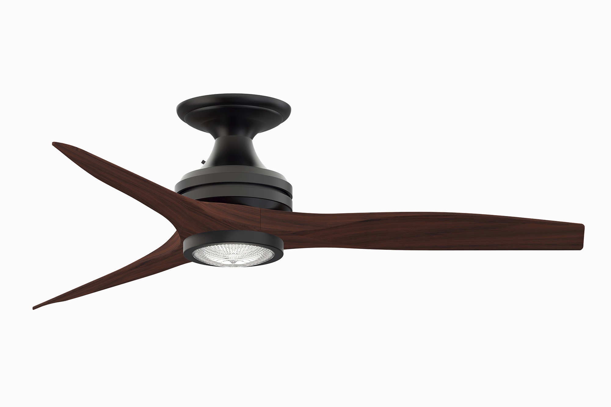 Fanimation FP6721BBL-48WK-LK-F Spitfire 48-in Integrated LED Outdoor Flush Mount Black with Whiskey Wood Blades Propeller Ceiling Fan With Light - Remote Included ( 3 -Blade )