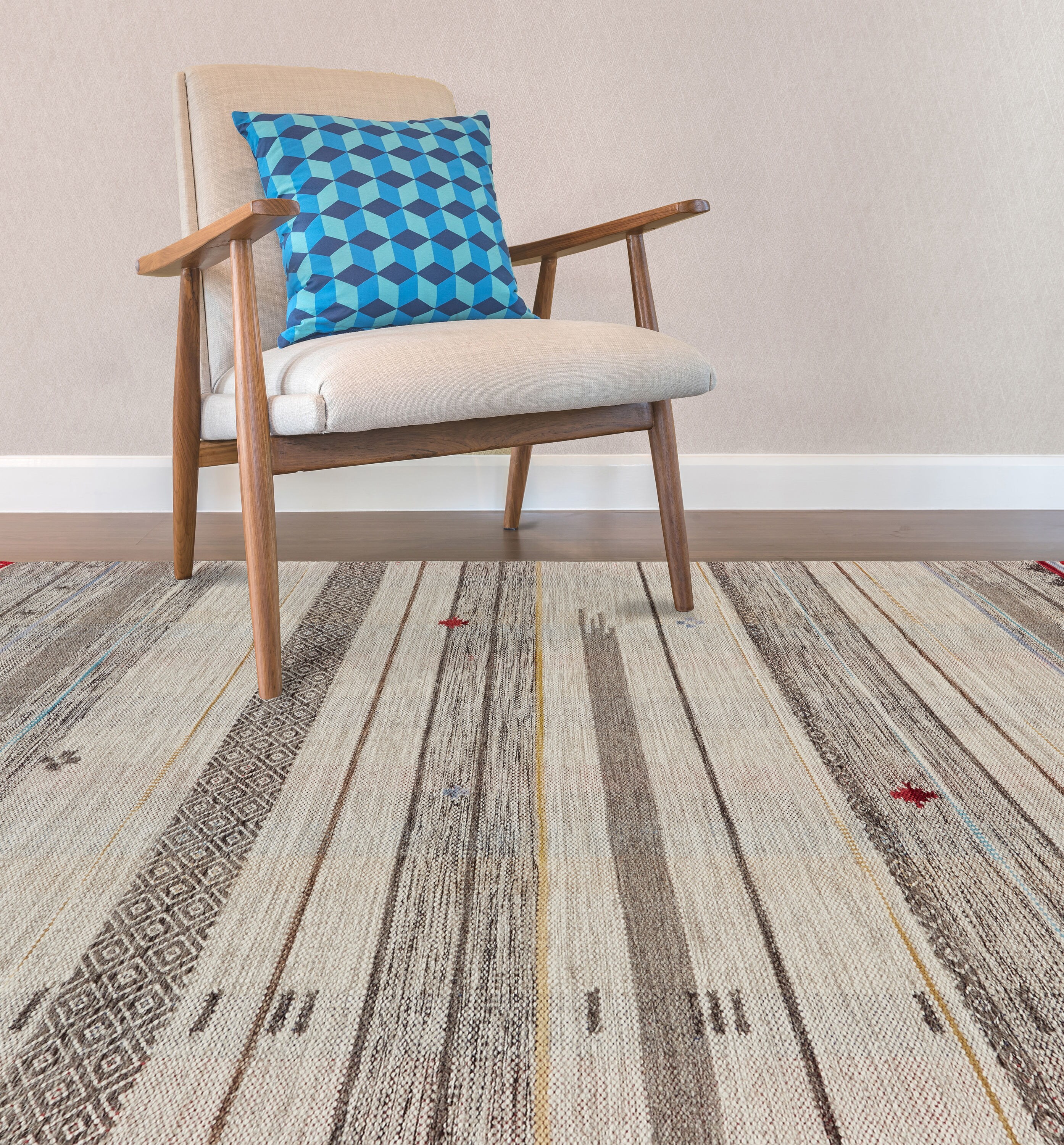 Room Envy I28R0555NATGRYF00 Hollis 8 x 10 Wool Birch/Natural Tan Indoor Stripe Southwestern Area Rug