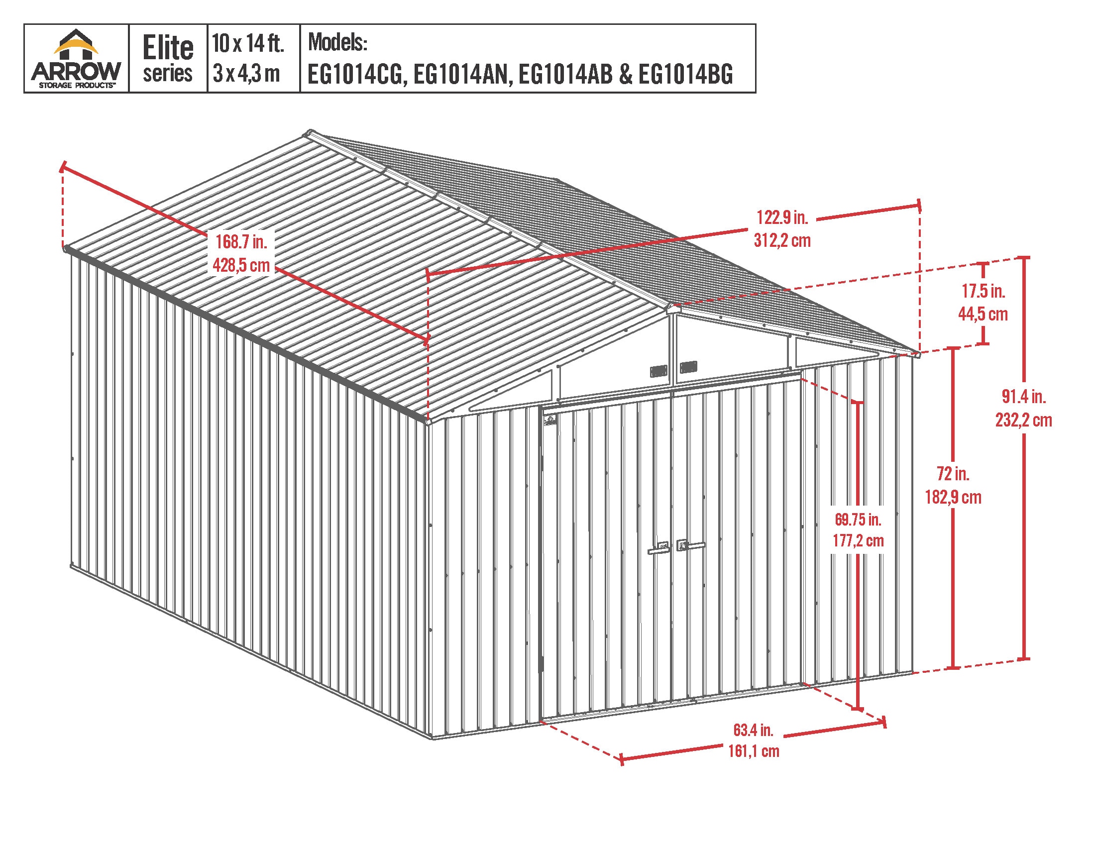 Arrow EG1014CG Metal-Storage-Buildings-Sheds - View #2