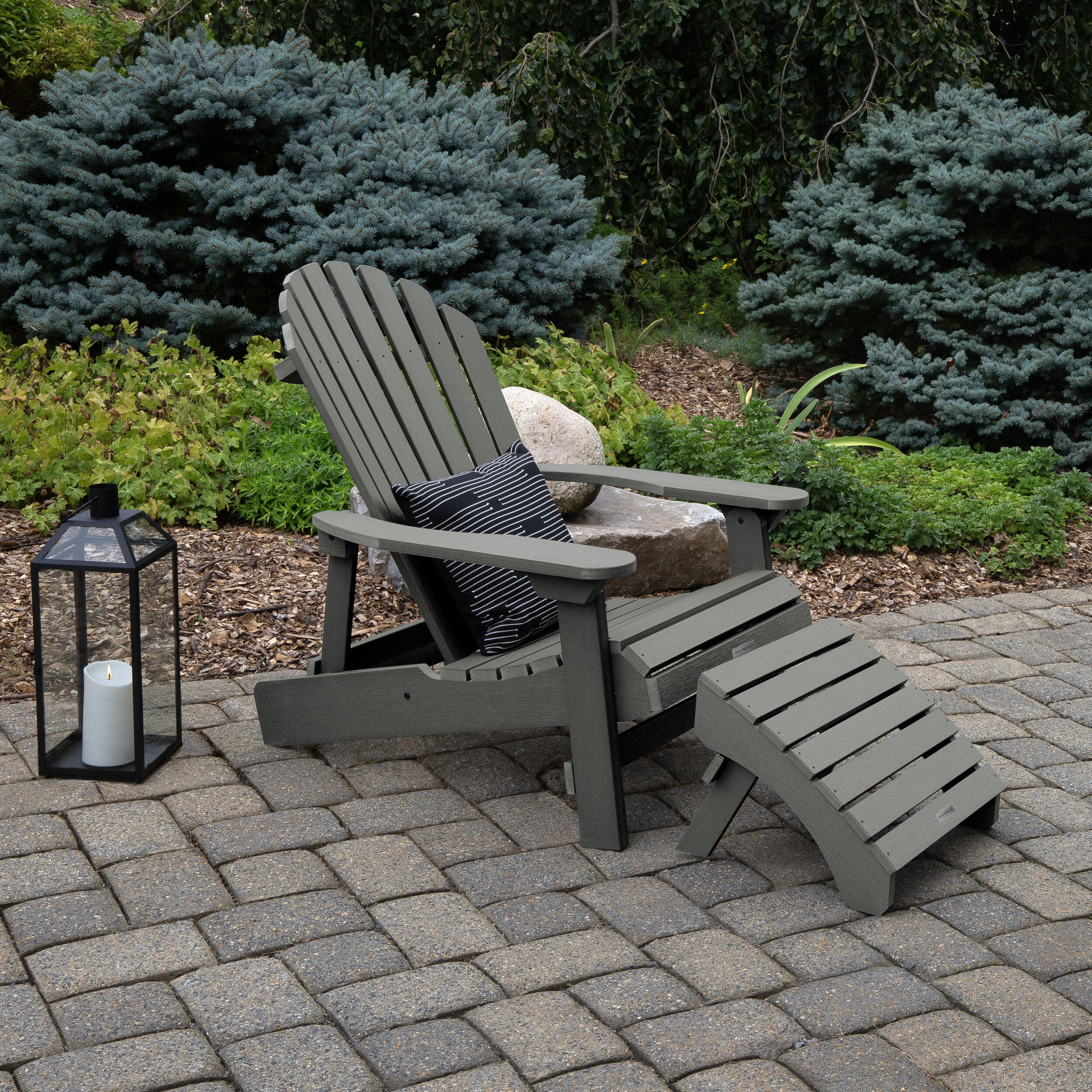 highwood AD-KITKING2-CGE The Adirondack Coastal Teak Poly-lumber Frame Stationary Adirondack Chair with Slat Seat
