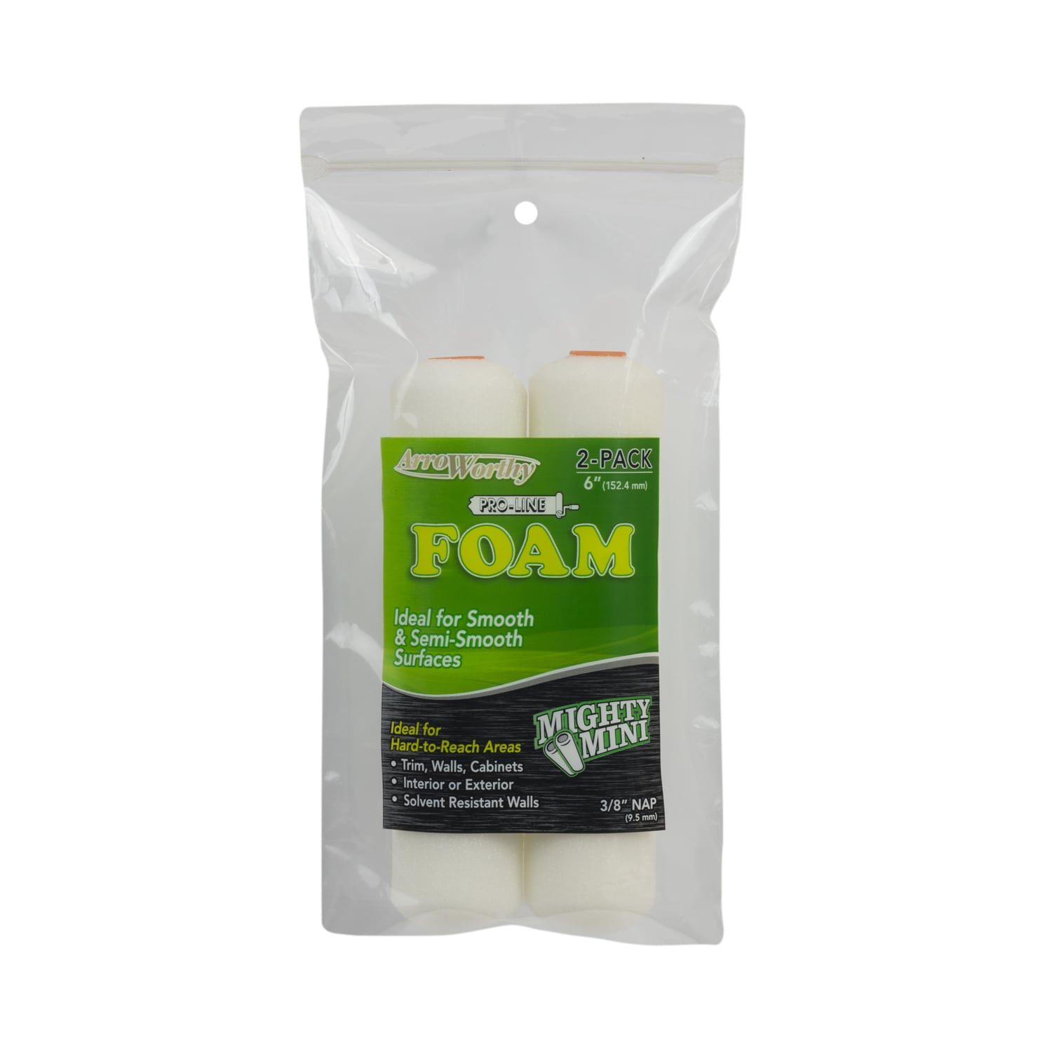 ArroWorthy  ProLine Foam 6.5 in. W X 3/8 in. Mini Paint Roller Cover 2 pk (Pack 12)