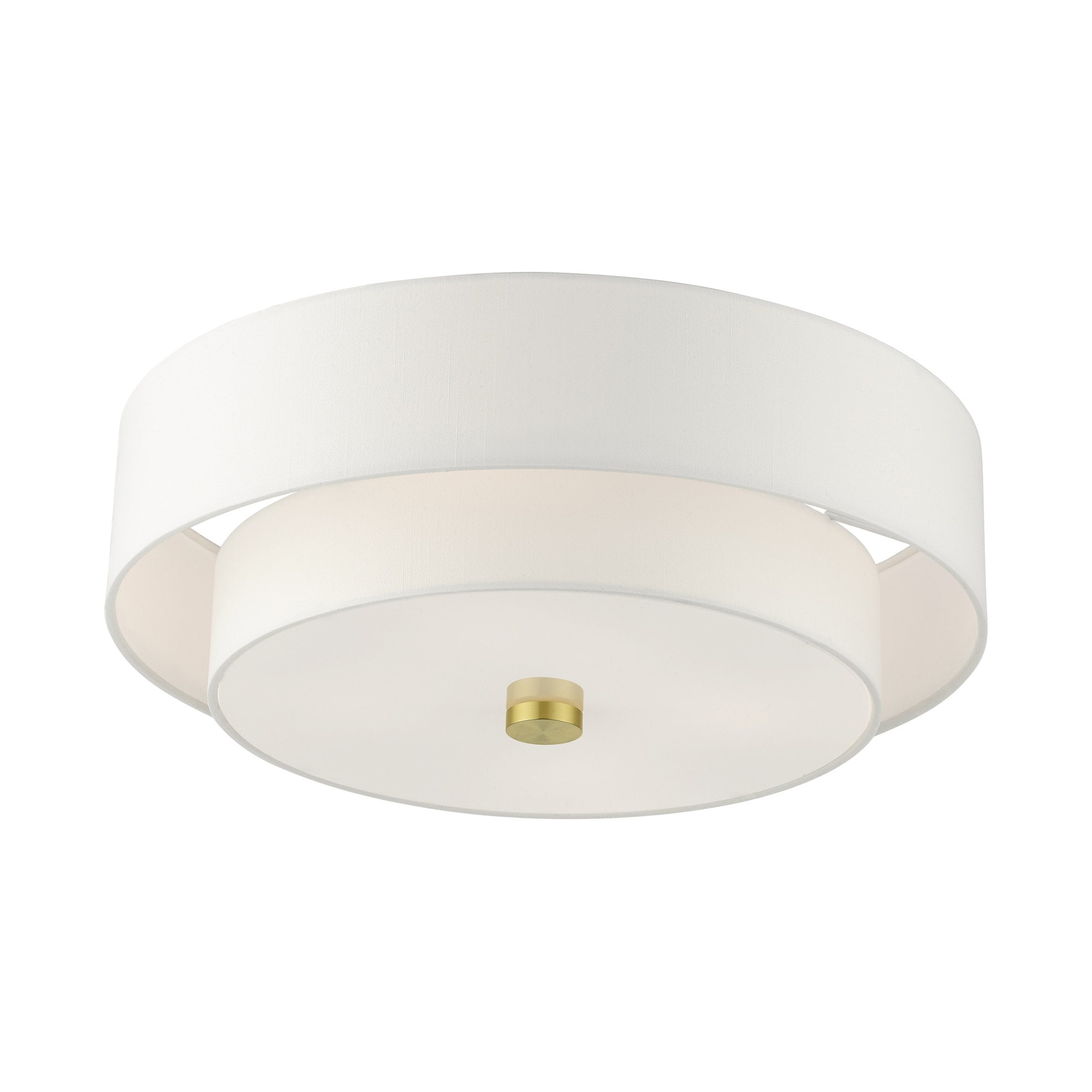 Satin Brass 4-Light Indoor/Outdoor Semi-Flush Drum Mount with Off-White Shade