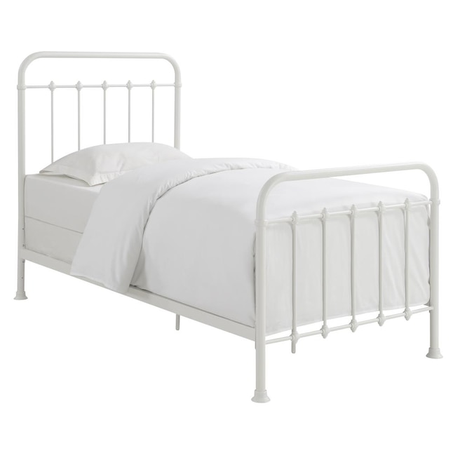 Homefare Curved Corner Metal Twin Bed, Iron Twin Bed Frame White